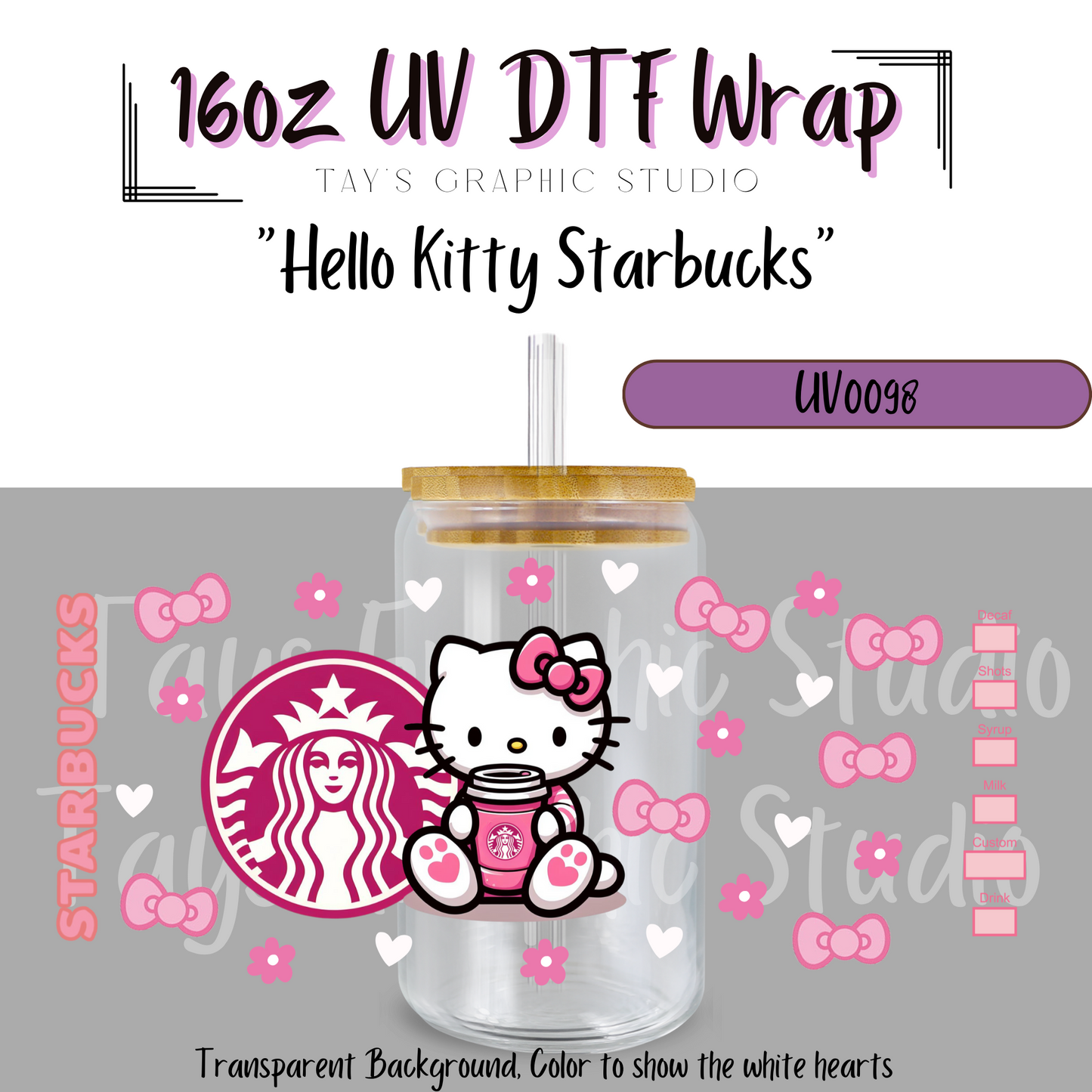 Exclusive -Hello Kitty Starbucks UV DTF Wrap - MTO 0098