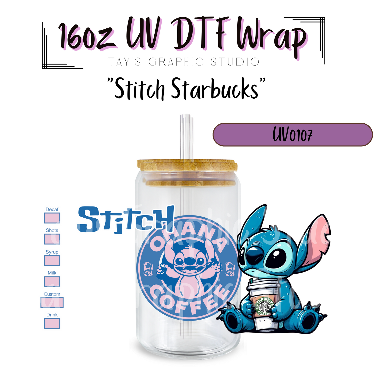 Stitch Starbucks UV DTF Wrap - MTO 0107