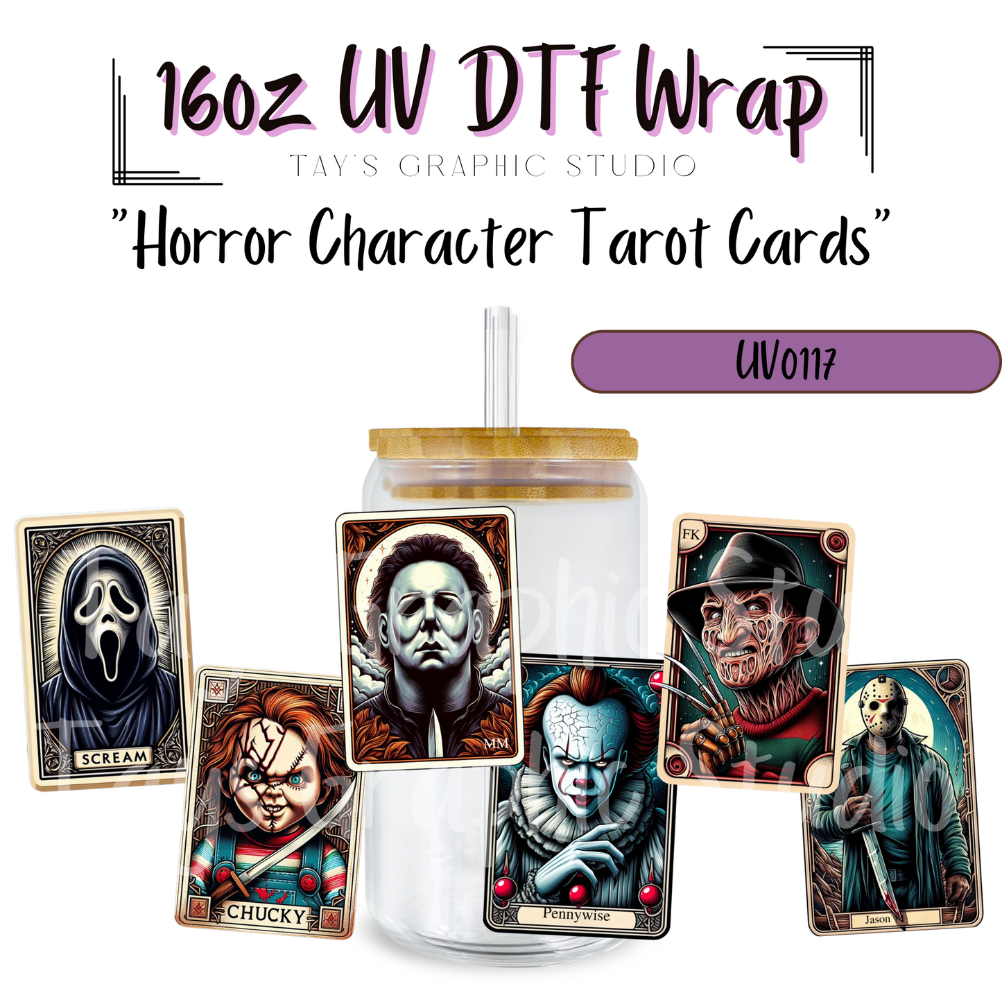 Exclusive -Horror Character Tarot Cards UV DTF Wrap - MTO 0117