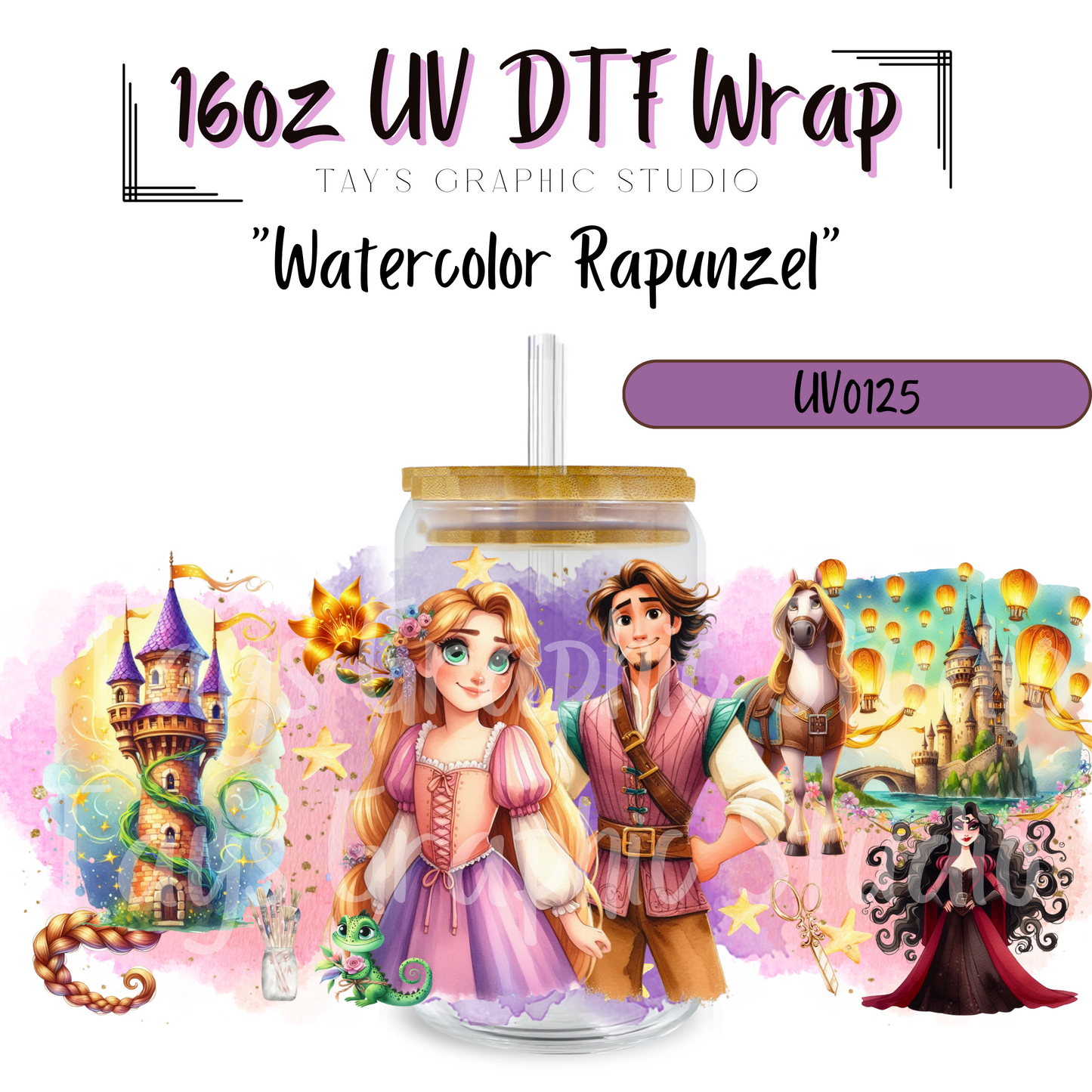 Exclusive Disney Princess Watercolor UV DTF Wrap Bundle (11 Wraps)