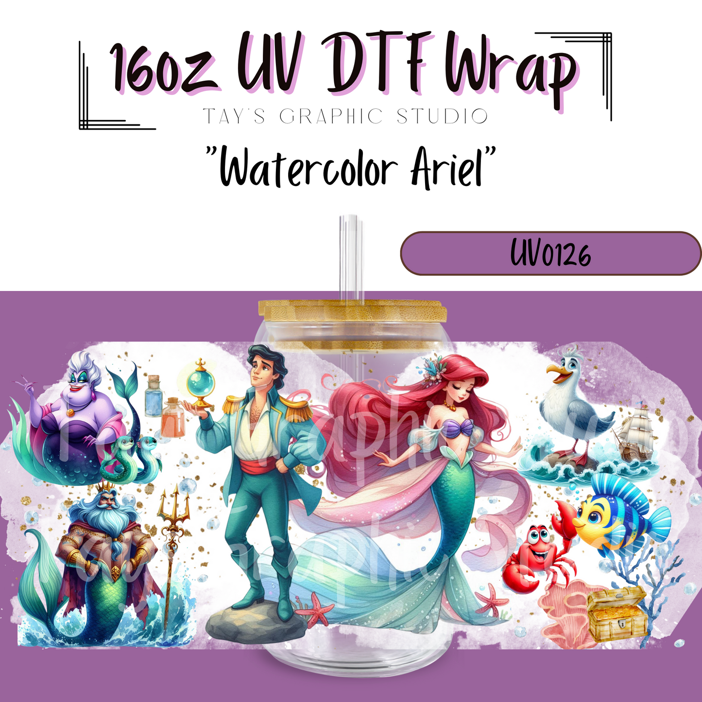 Exclusive Disney Princess Watercolor UV DTF Wrap Bundle (11 Wraps)