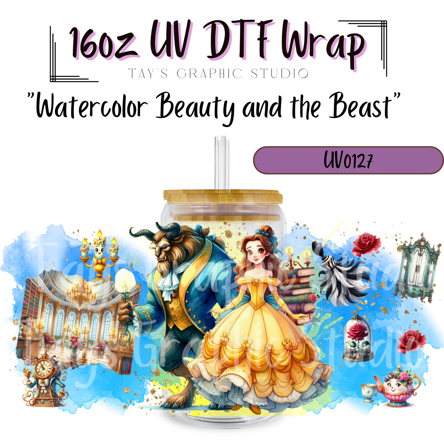 Exclusive Disney Princess Watercolor UV DTF Wrap Bundle (11 Wraps)