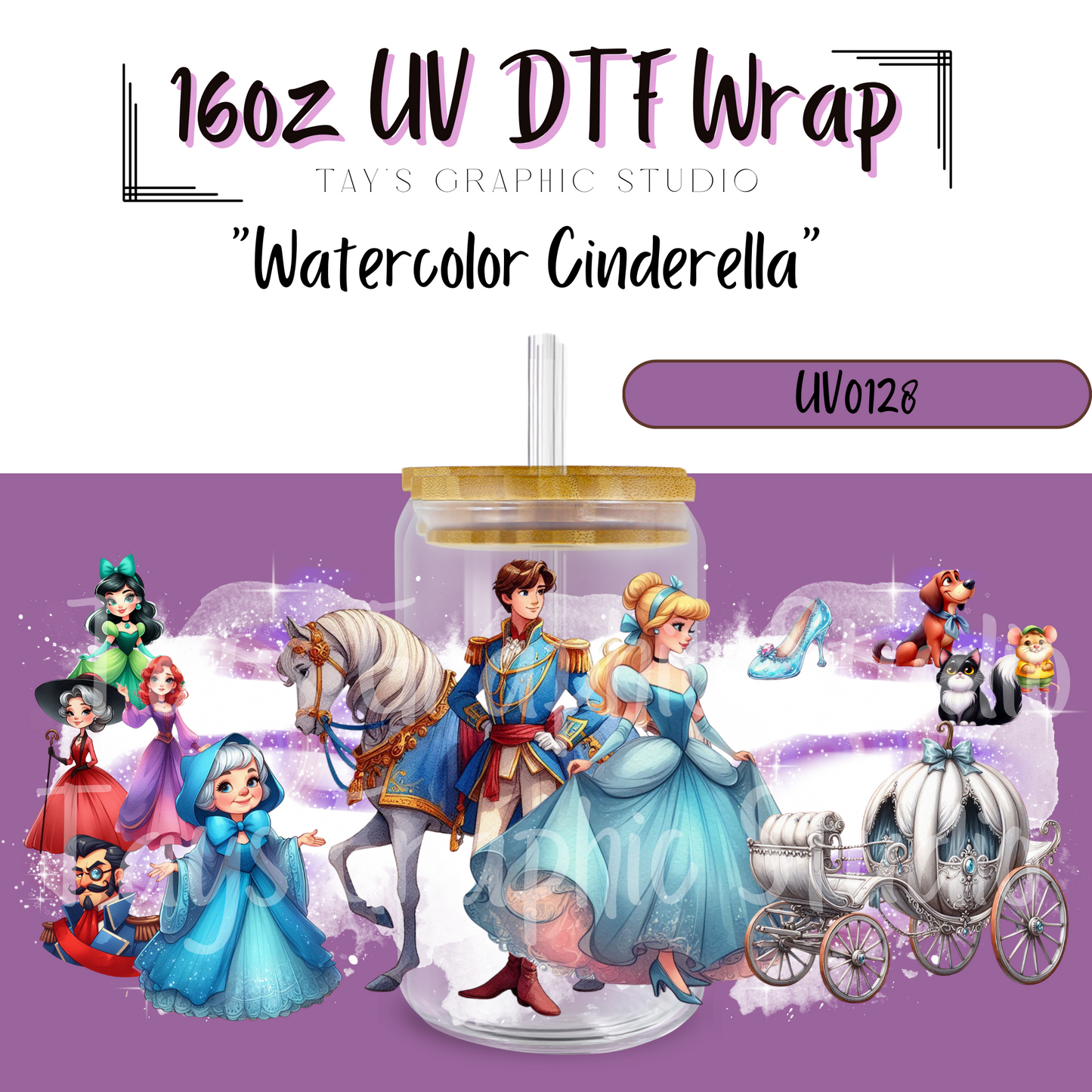 Exclusive Disney Princess Watercolor UV DTF Wrap Bundle (11 Wraps)