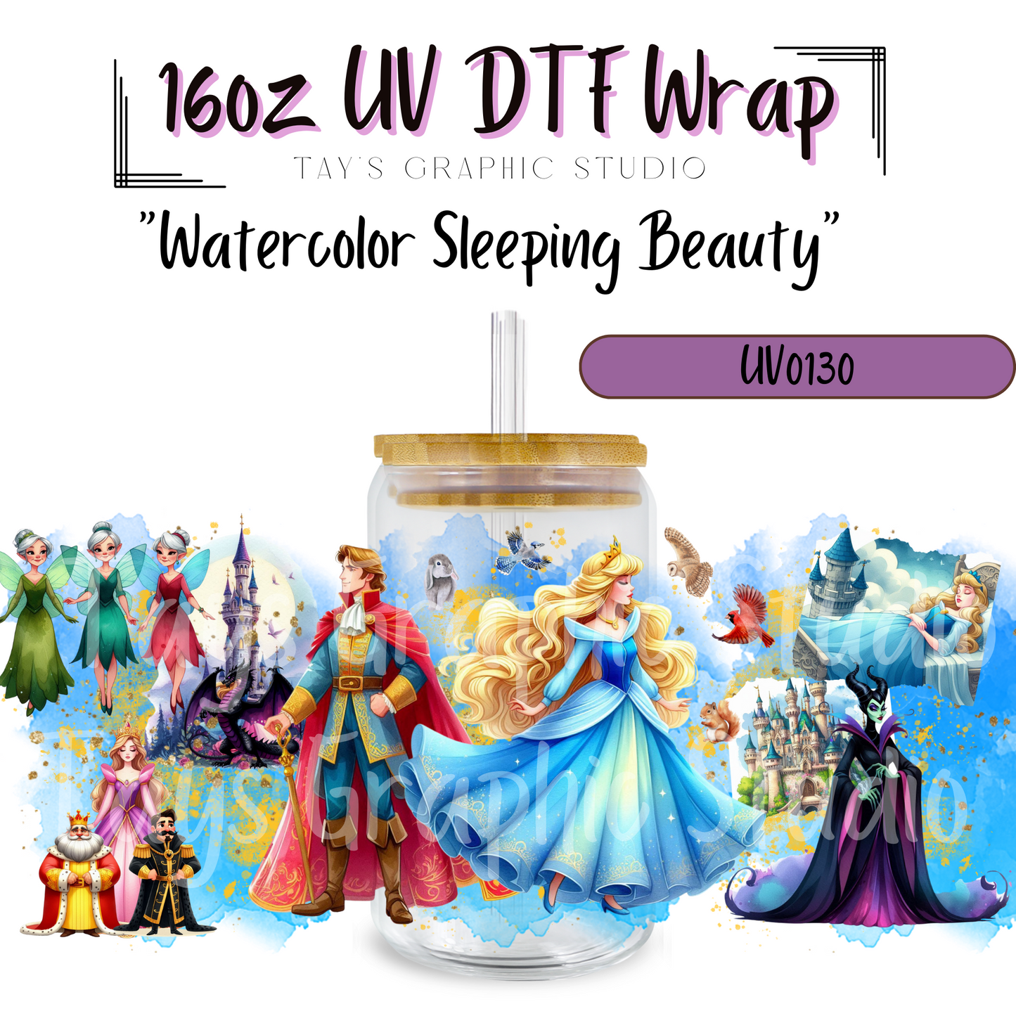 Exclusive Disney Princess Watercolor UV DTF Wrap Bundle (11 Wraps)