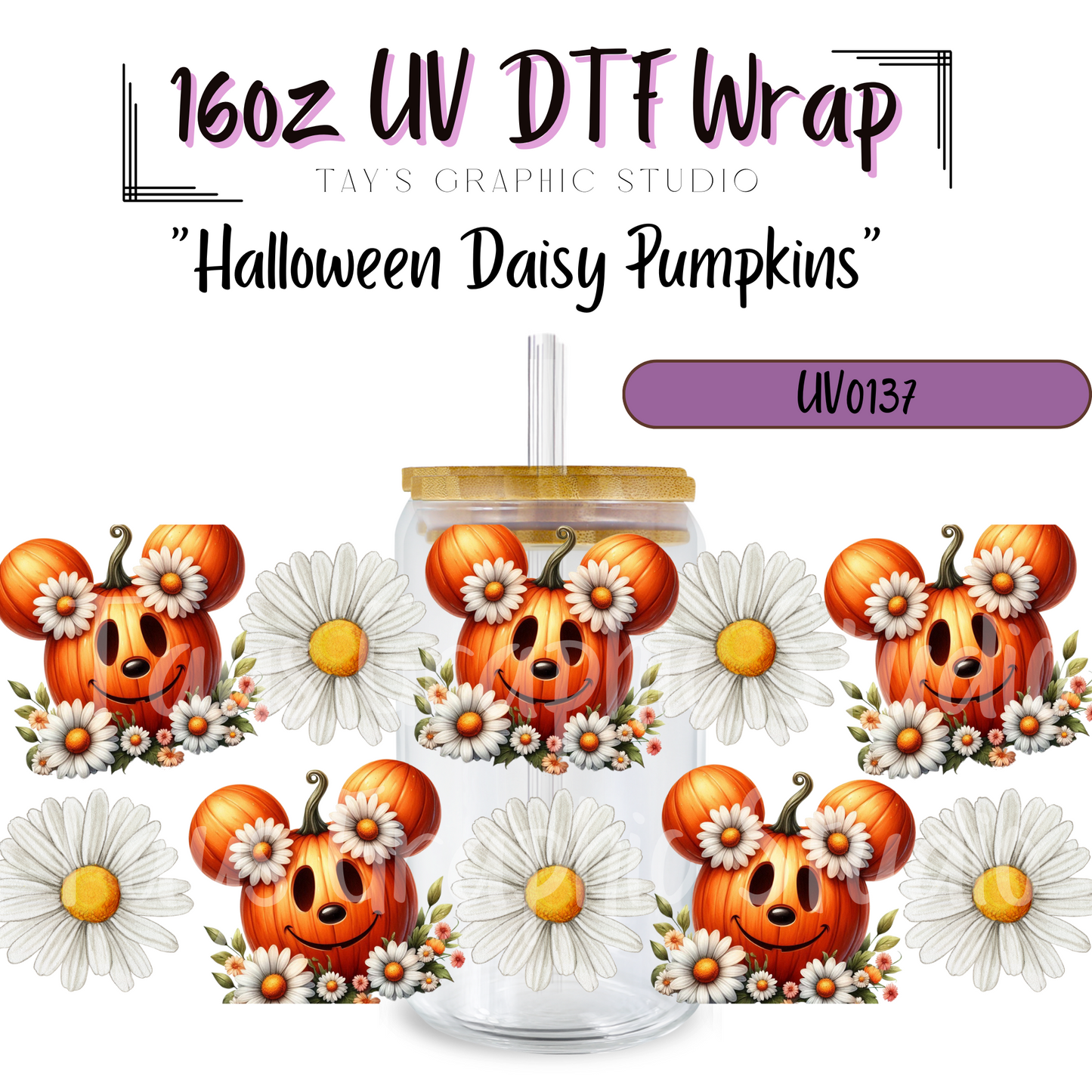 Exclusive -Halloween Daisy Pumpkins UV DTF Wrap - MTO0137