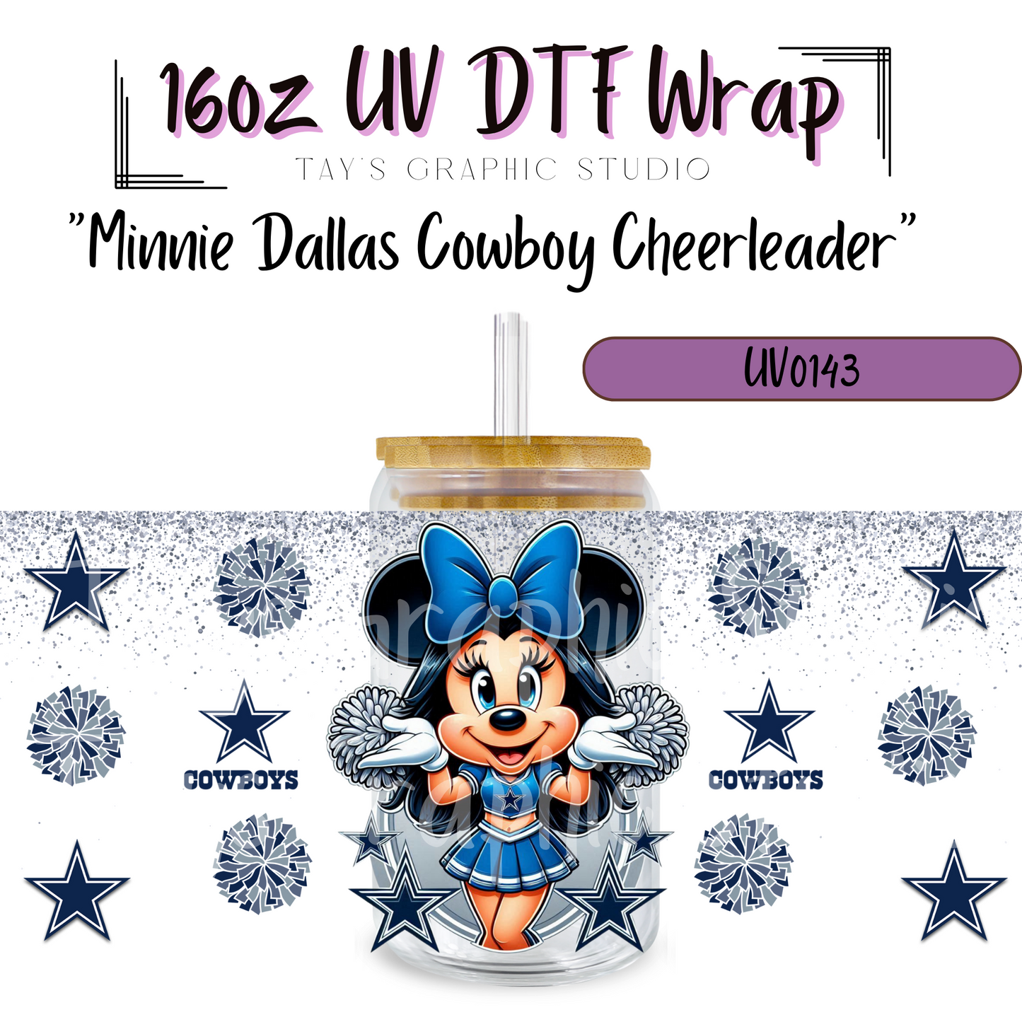 EXCLUSIVE COLLECTION - NFL Minnie Cheerleader UV DTF Wraps - 32 Team Wraps - Collection UV DTF Wraps - MTO