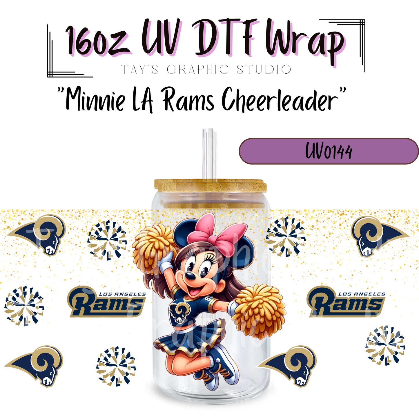 EXCLUSIVE COLLECTION - NFL Minnie Cheerleader UV DTF Wraps - 32 Team Wraps - Collection UV DTF Wraps - MTO