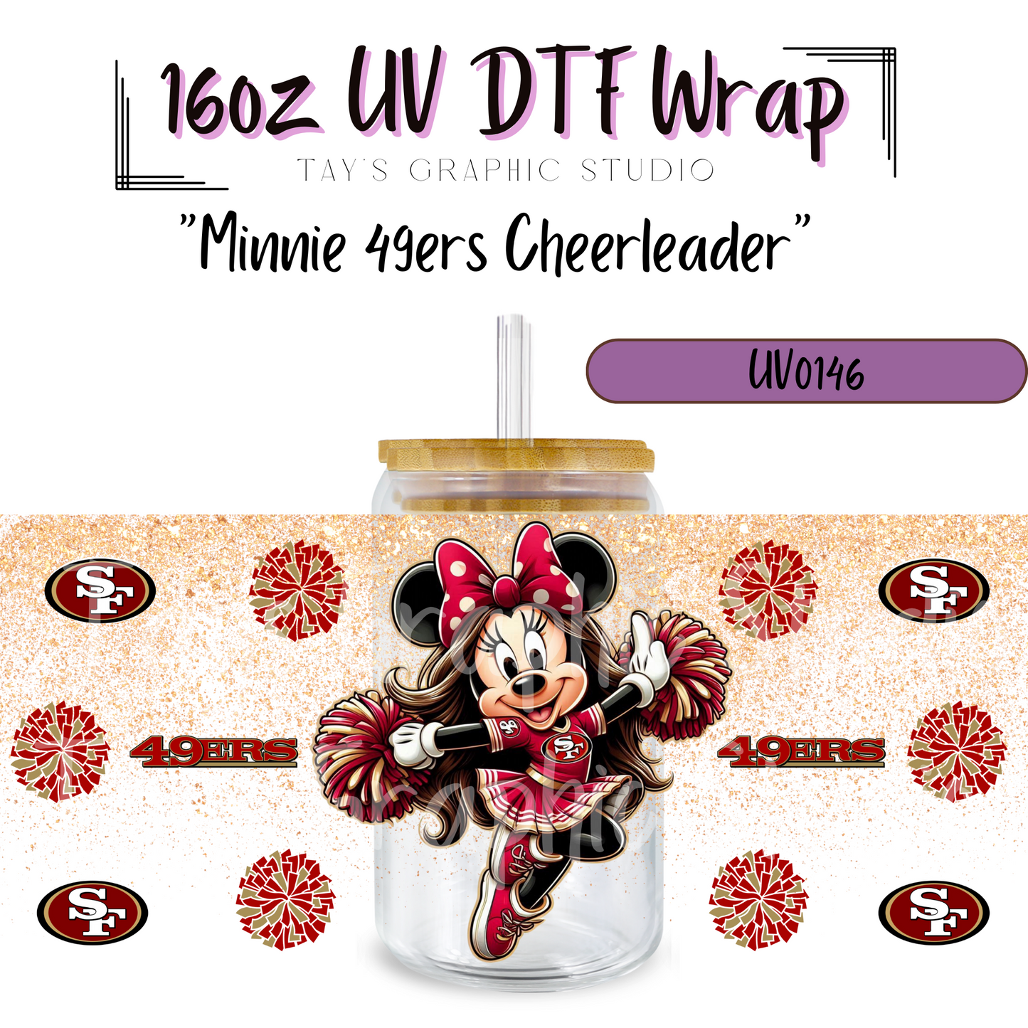 EXCLUSIVE COLLECTION - NFL Minnie Cheerleader UV DTF Wraps - 32 Team Wraps - Collection UV DTF Wraps - MTO