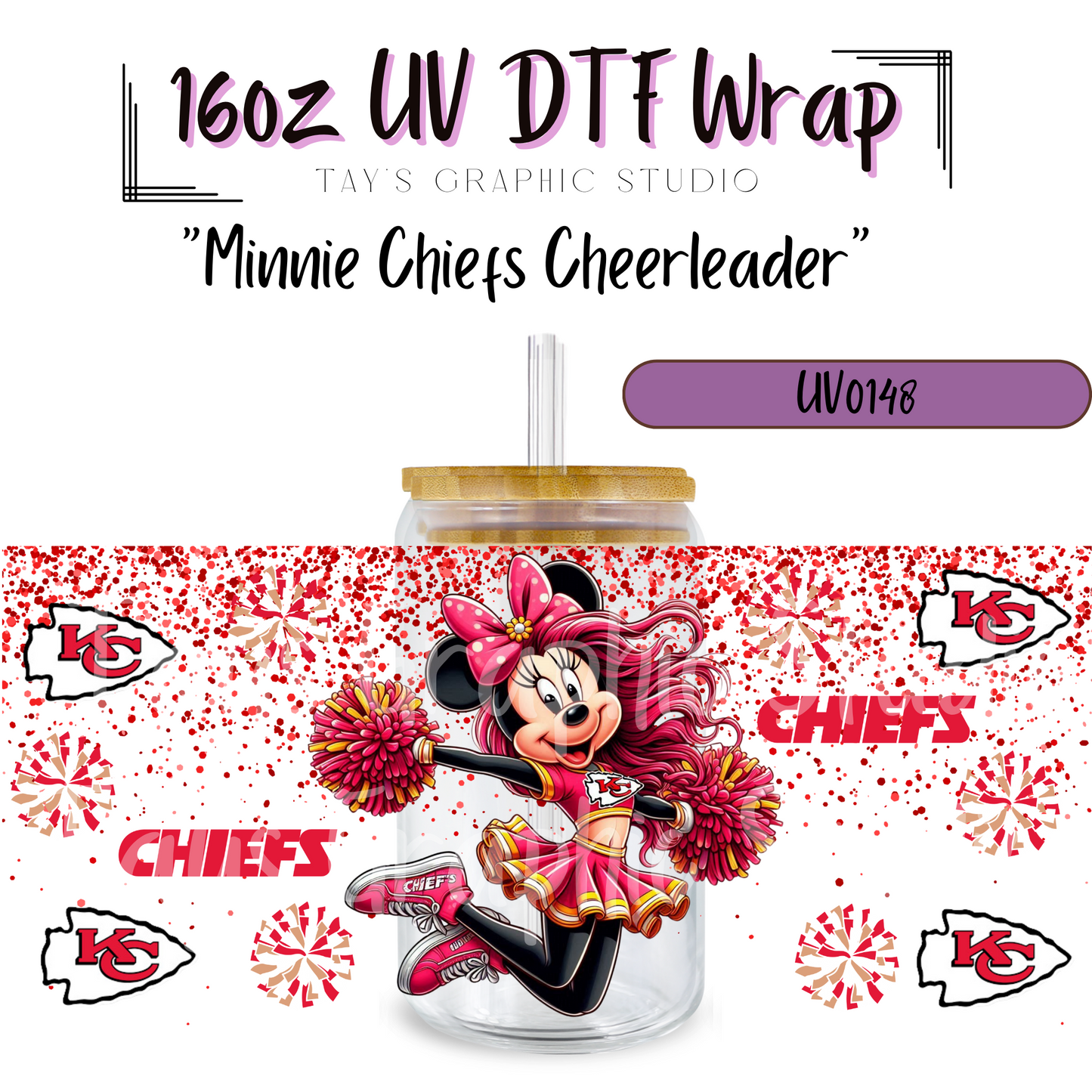 EXCLUSIVE COLLECTION - NFL Minnie Cheerleader UV DTF Wraps - 32 Team Wraps - Collection UV DTF Wraps - MTO