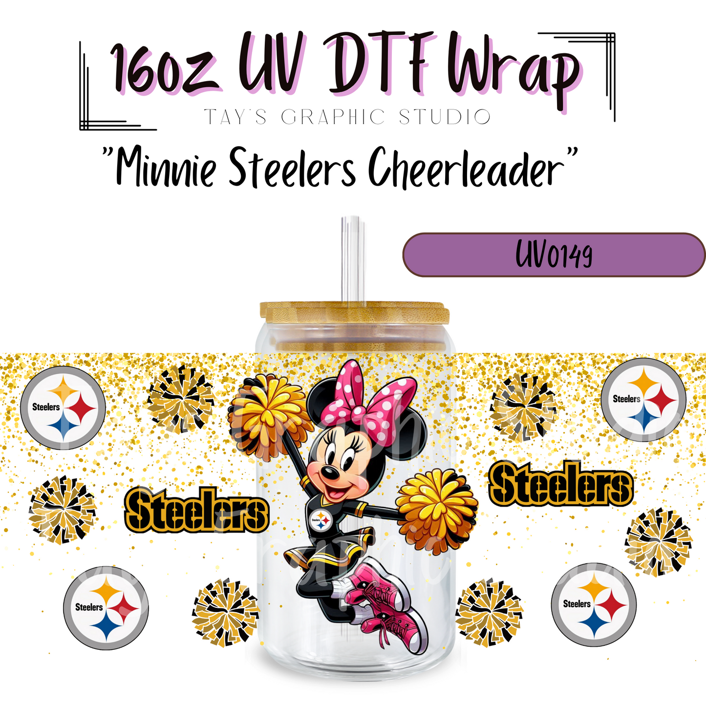 EXCLUSIVE COLLECTION - NFL Minnie Cheerleader UV DTF Wraps - 32 Team Wraps - Collection UV DTF Wraps - MTO