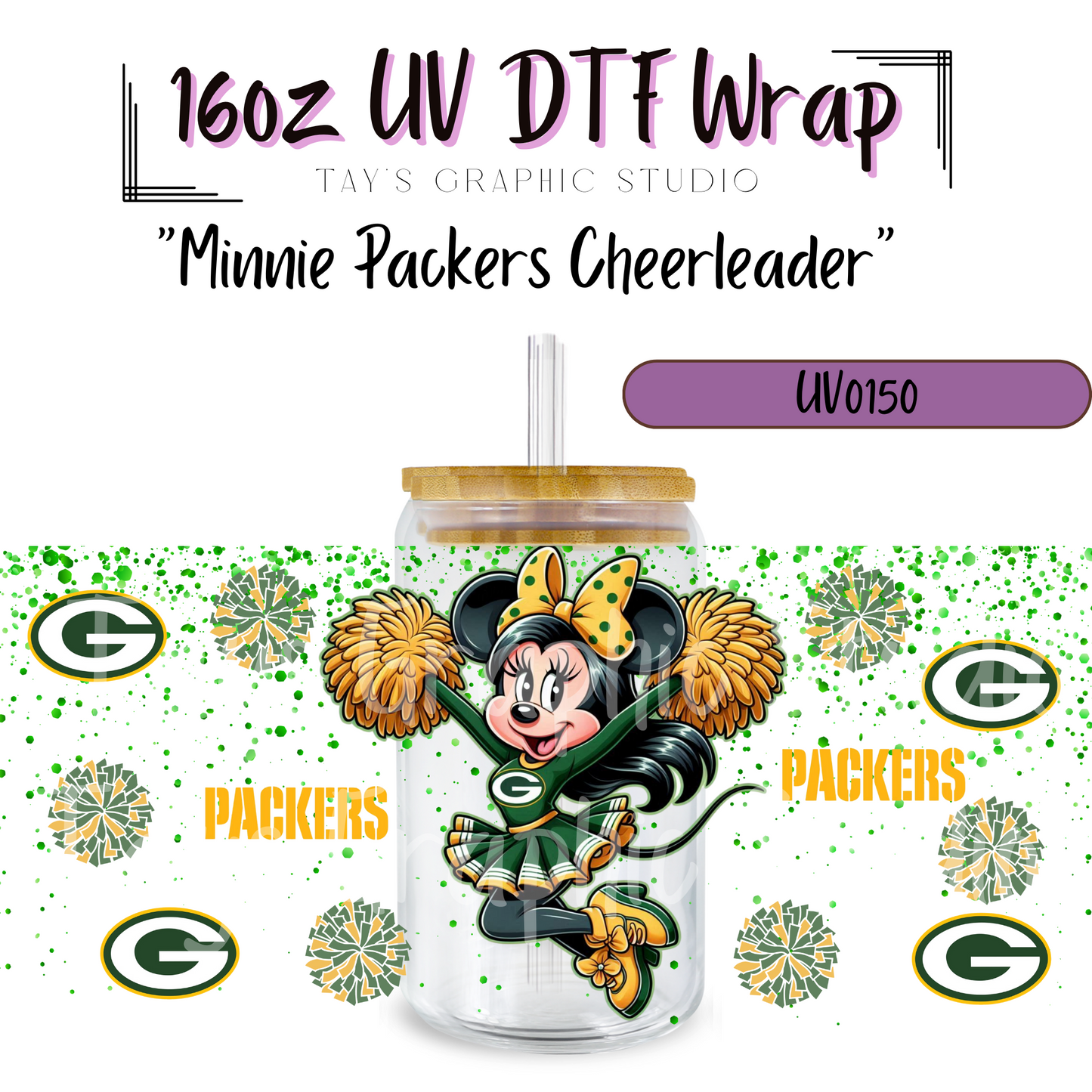 EXCLUSIVE COLLECTION - NFL Minnie Cheerleader UV DTF Wraps - 32 Team Wraps - Collection UV DTF Wraps - MTO