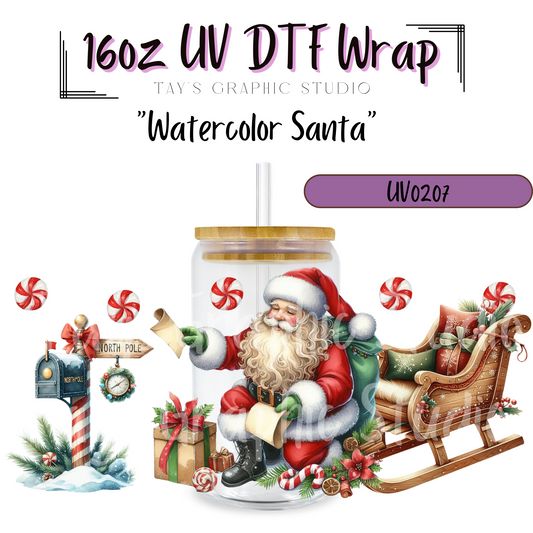 EXCLUSIVE - Watercolor Santa UV DTF Wrap - MTO0207