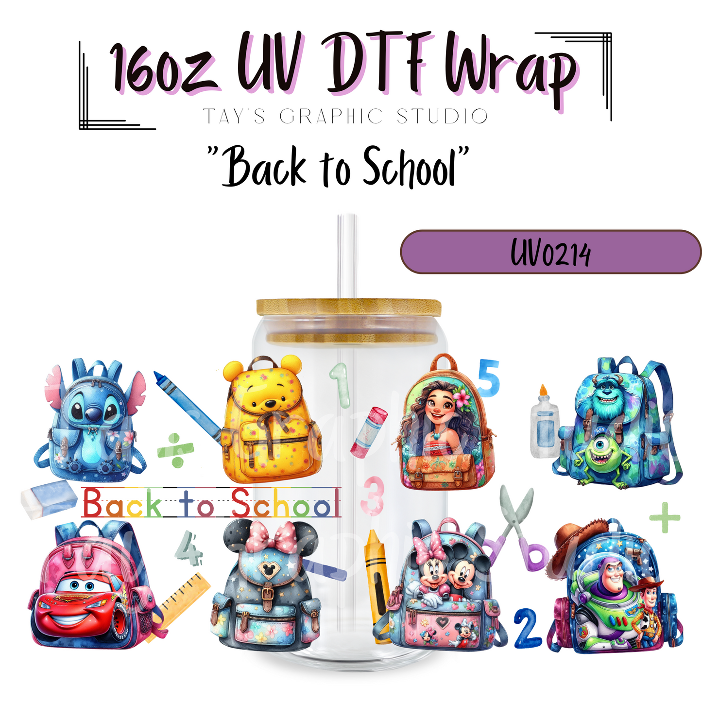 Exclusive Back to School Disney Backpacks UV DTF Wraps - Physical Items