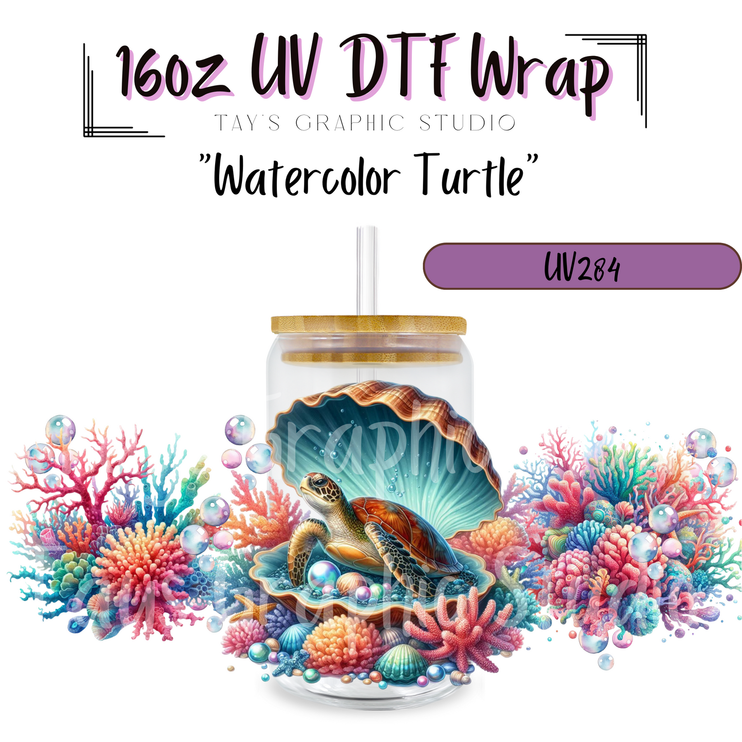 Exclusive- Watercolor Turtle UV DTF Wrap - MTO0284