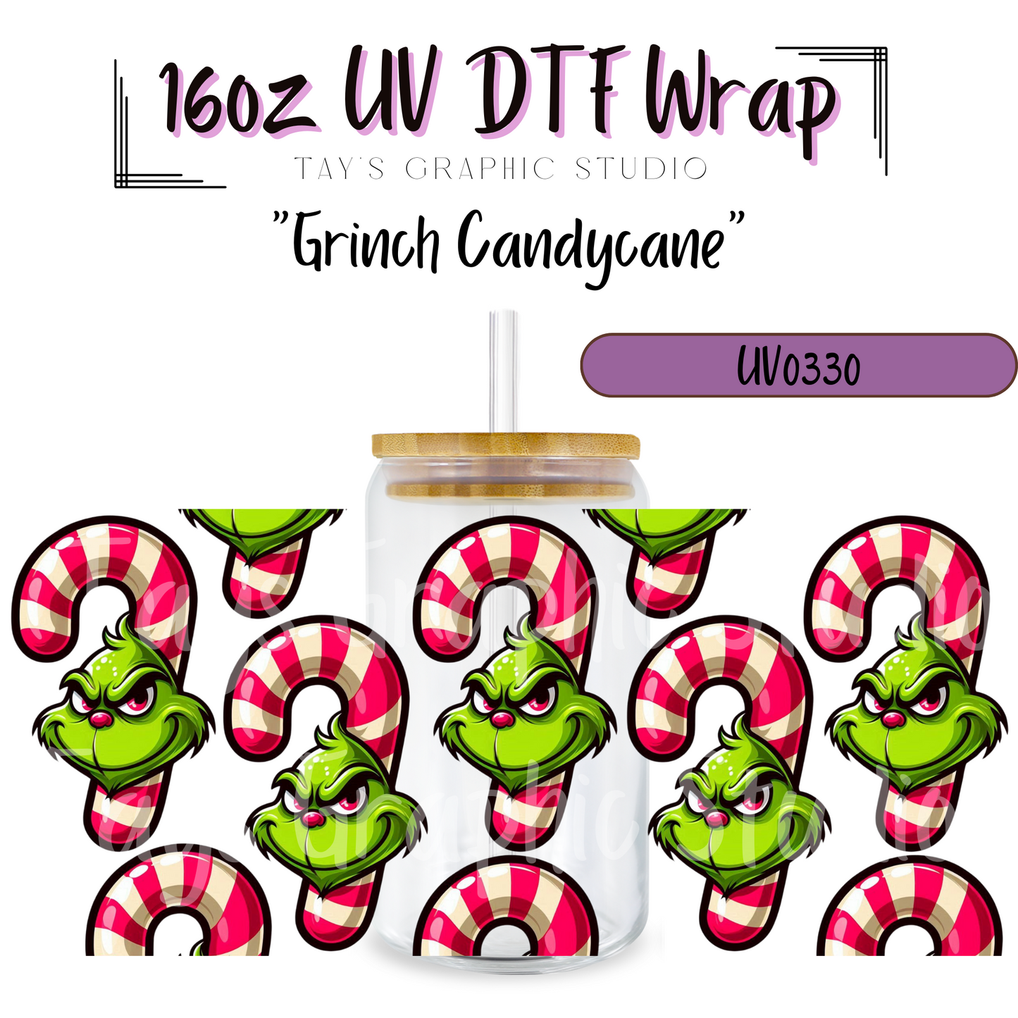 Exclusive - Grinch Candy Cane UV DTF Wrap - MTO0330