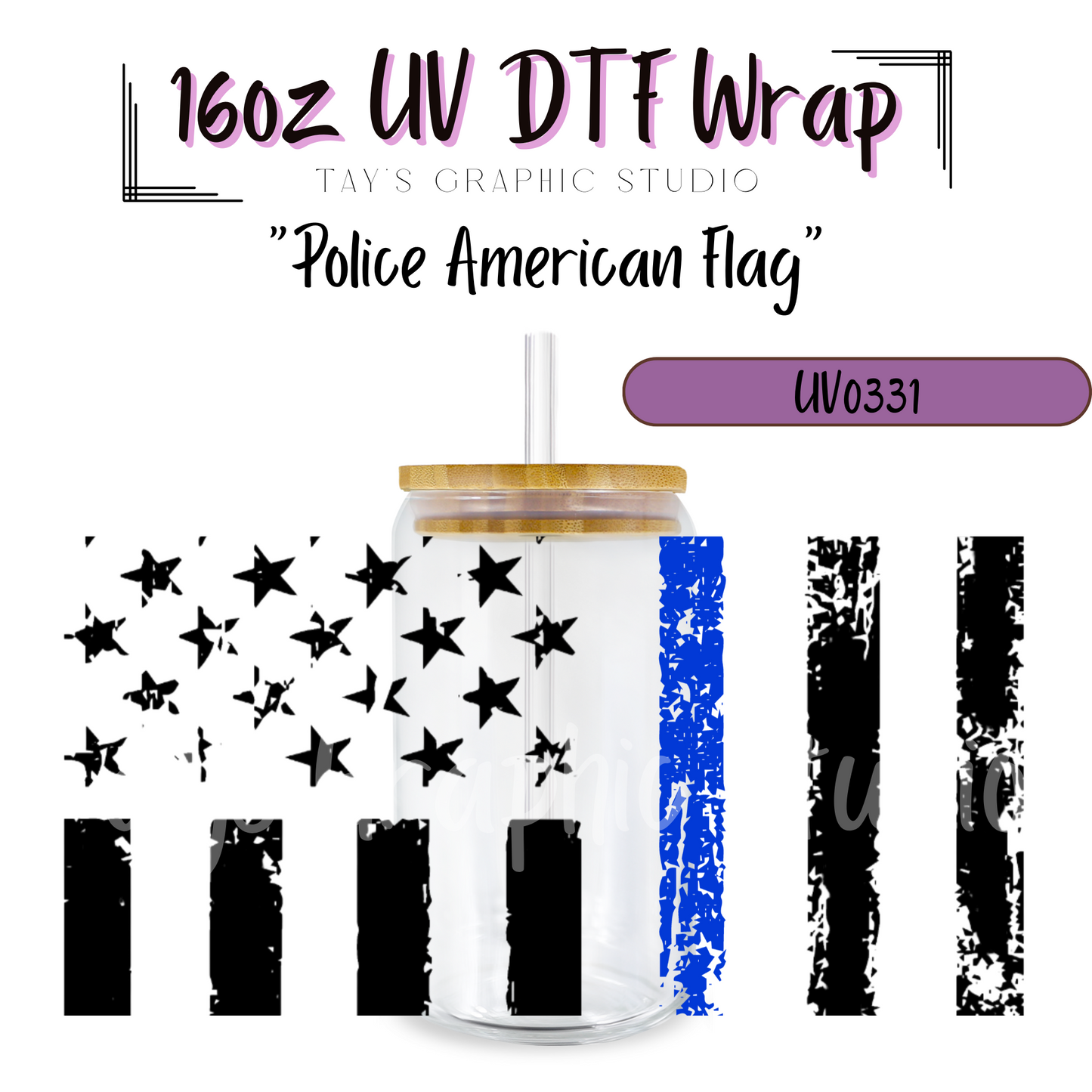 Police American Flag UV DTF Wrap - MTO0331