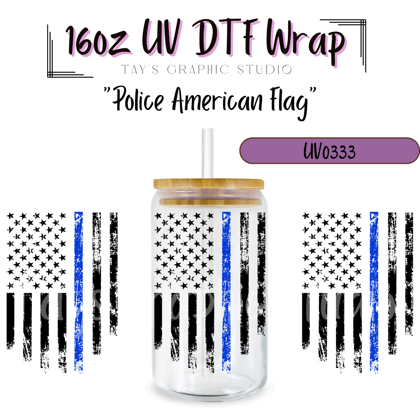 Police American Flag UV DTF Wrap - MTO0333