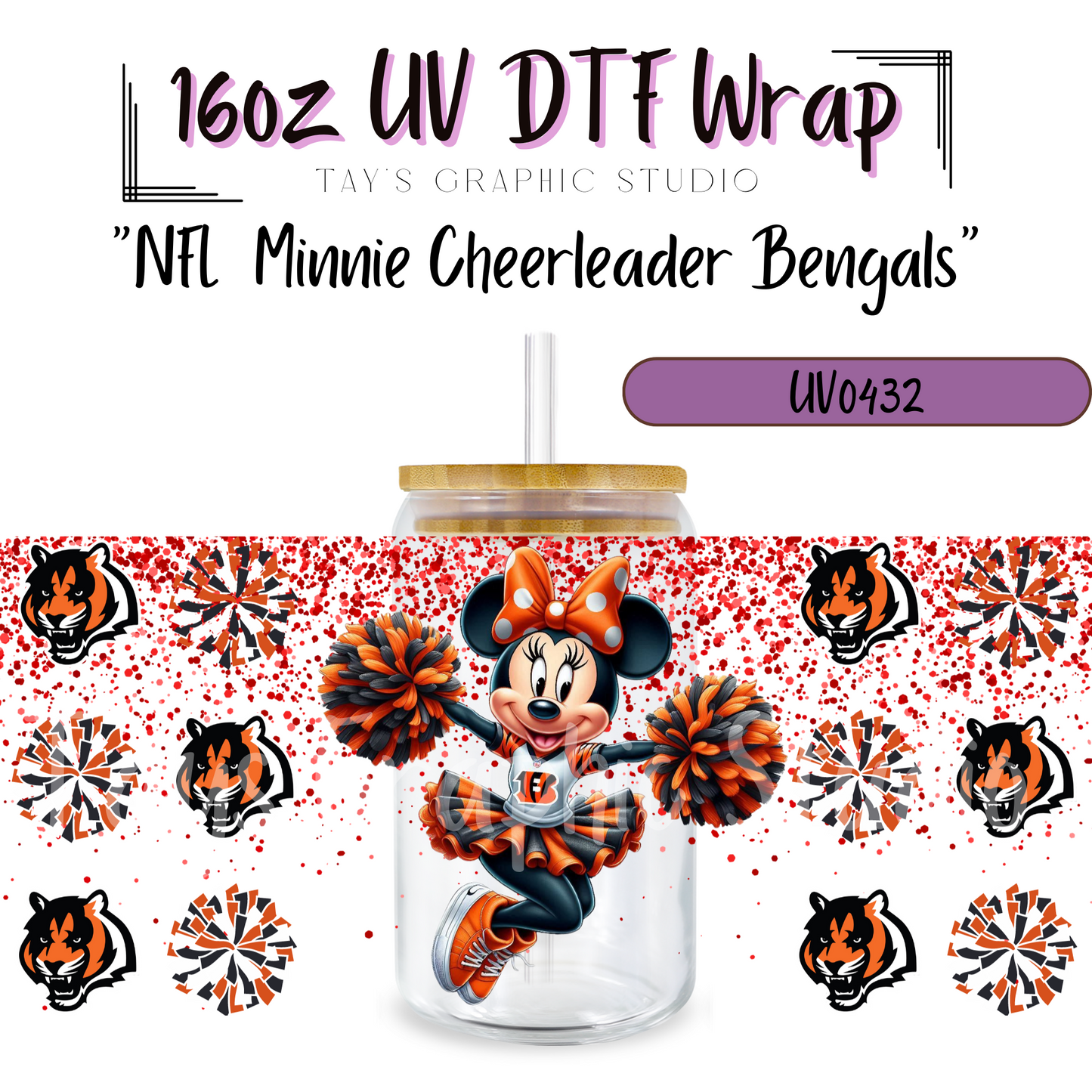 EXCLUSIVE COLLECTION - NFL Minnie Cheerleader UV DTF Wraps - 32 Team Wraps - Collection UV DTF Wraps - MTO