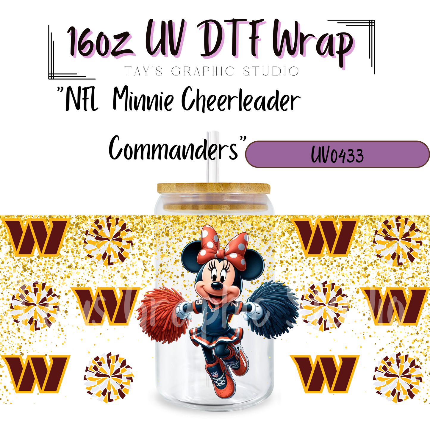 EXCLUSIVE COLLECTION - NFL Minnie Cheerleader UV DTF Wraps - 32 Team Wraps - Collection UV DTF Wraps - MTO