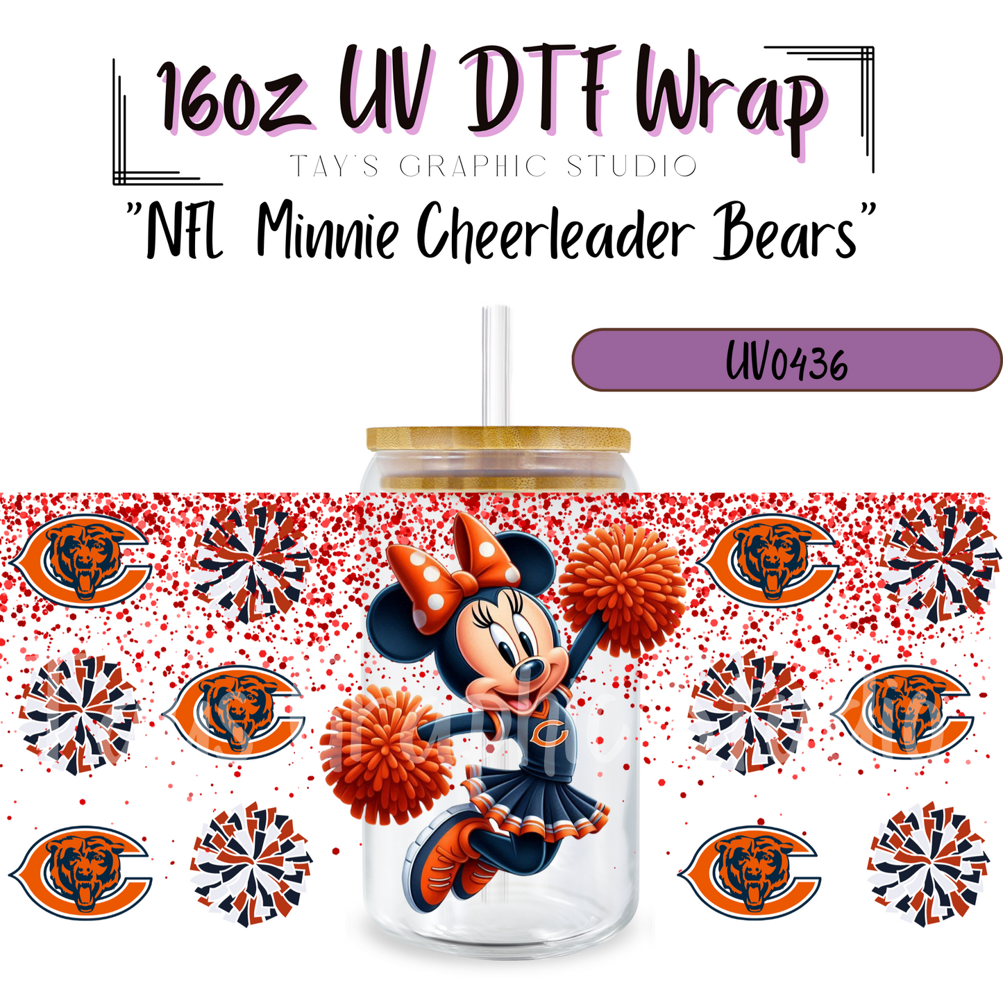 EXCLUSIVE COLLECTION - NFL Minnie Cheerleader UV DTF Wraps - 32 Team Wraps - Collection UV DTF Wraps - MTO