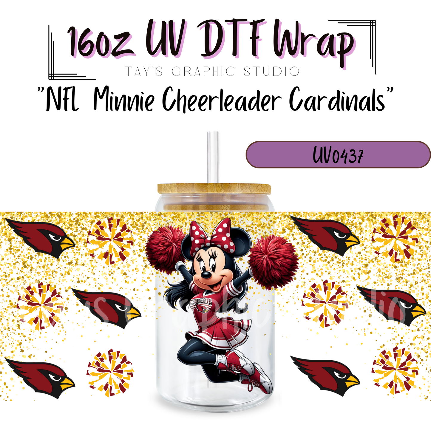 EXCLUSIVE COLLECTION - NFL Minnie Cheerleader UV DTF Wraps - 32 Team Wraps - Collection UV DTF Wraps - MTO