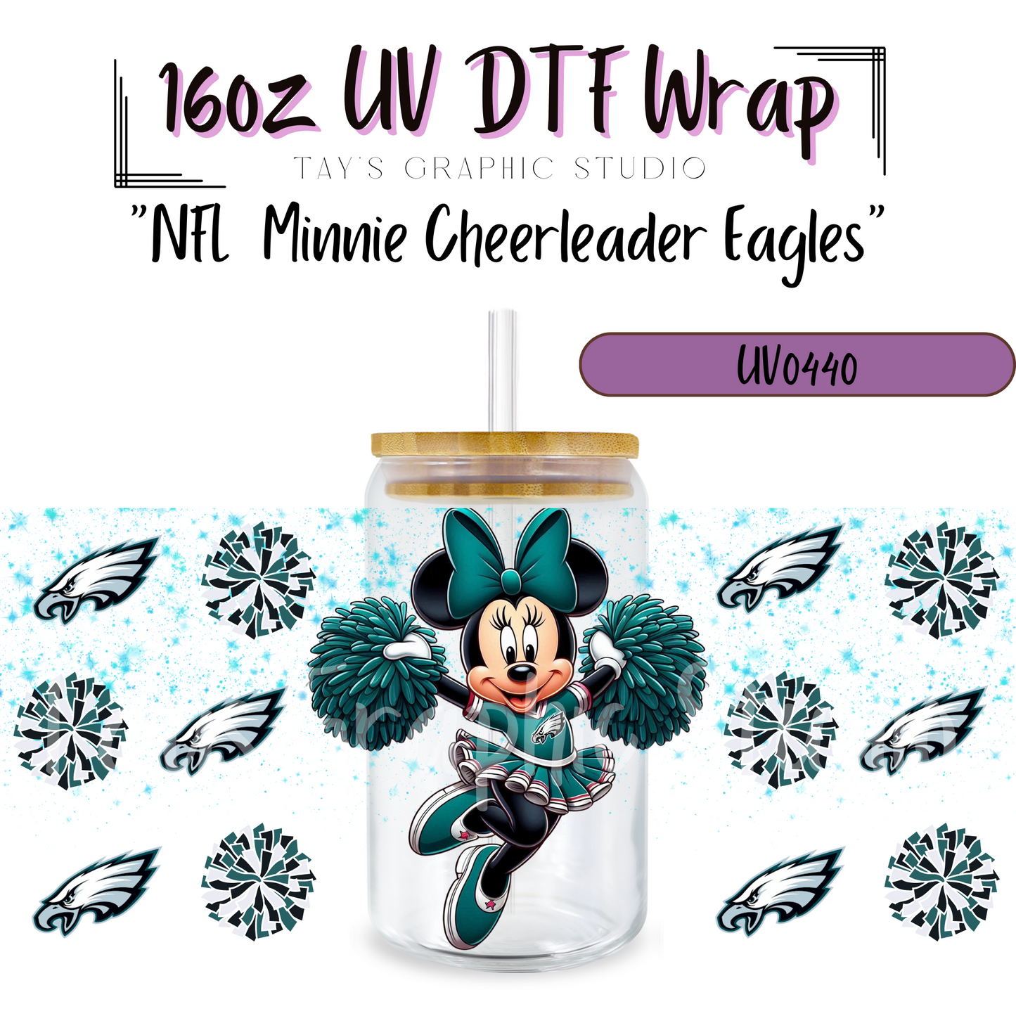 EXCLUSIVE COLLECTION - NFL Minnie Cheerleader UV DTF Wraps - 32 Team Wraps - Collection UV DTF Wraps - MTO