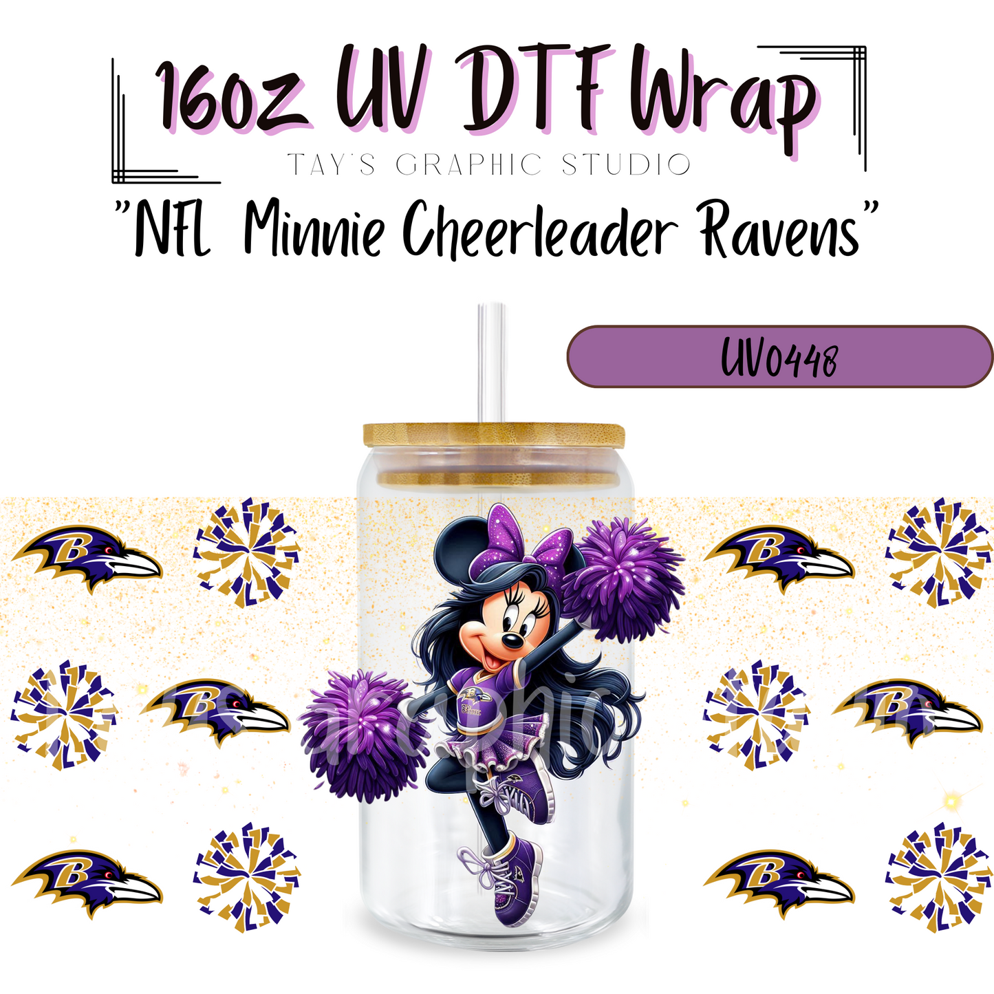 EXCLUSIVE COLLECTION - NFL Minnie Cheerleader UV DTF Wraps - 32 Team Wraps - Collection UV DTF Wraps - MTO