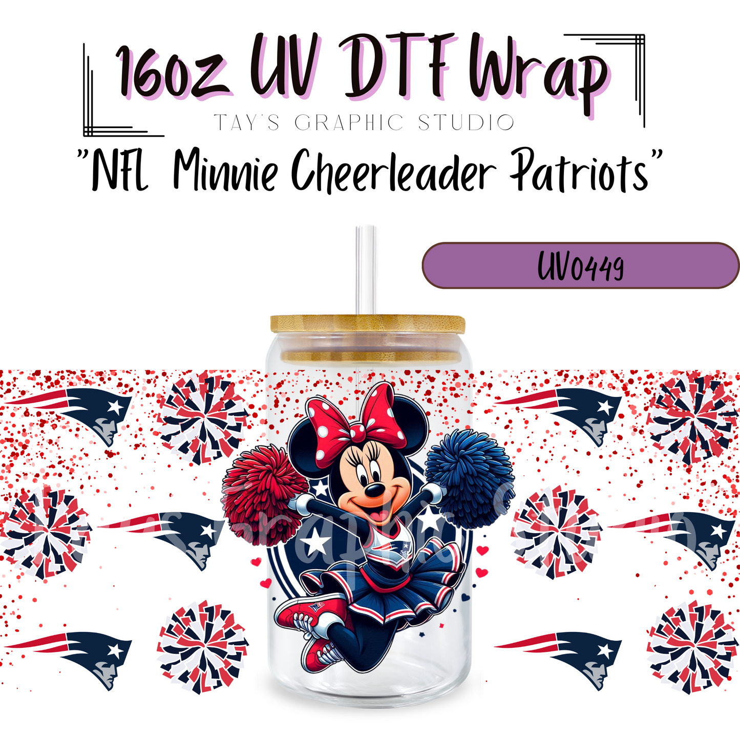 EXCLUSIVE COLLECTION - NFL Minnie Cheerleader UV DTF Wraps - 32 Team Wraps - Collection UV DTF Wraps - MTO