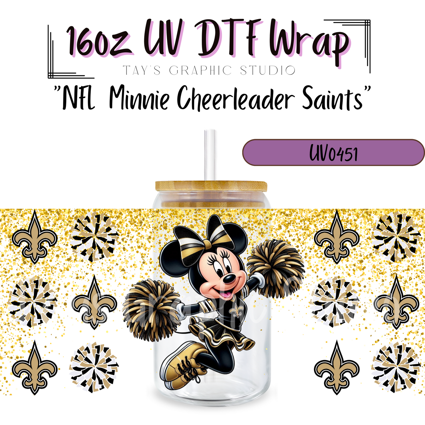 EXCLUSIVE COLLECTION - NFL Minnie Cheerleader UV DTF Wraps - 32 Team Wraps - Collection UV DTF Wraps - MTO