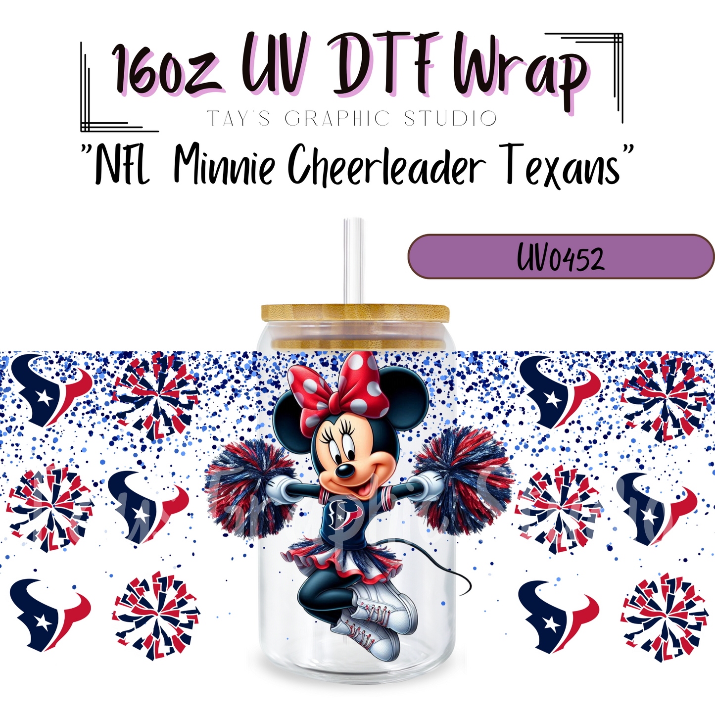 EXCLUSIVE COLLECTION - NFL Minnie Cheerleader UV DTF Wraps - 32 Team Wraps - Collection UV DTF Wraps - MTO