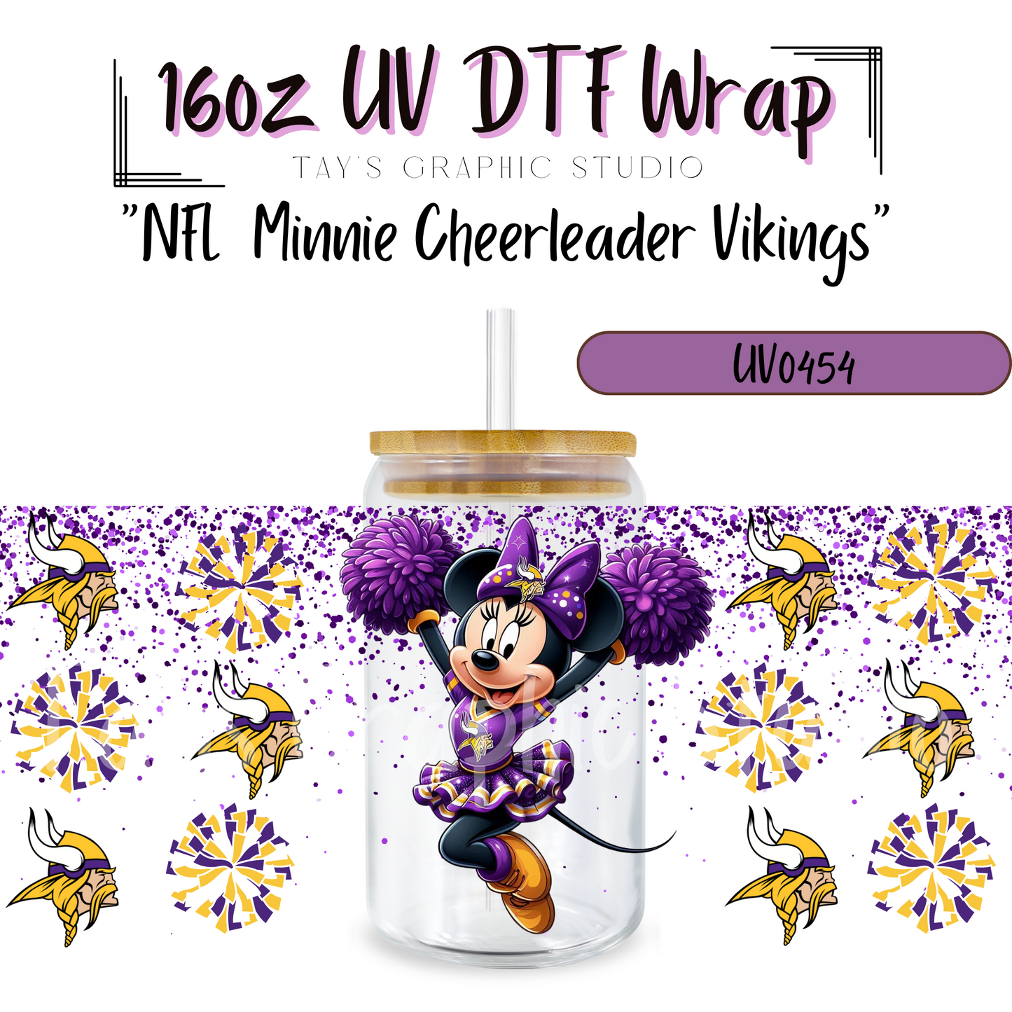 EXCLUSIVE COLLECTION - NFL Minnie Cheerleader UV DTF Wraps - 32 Team Wraps - Collection UV DTF Wraps - MTO