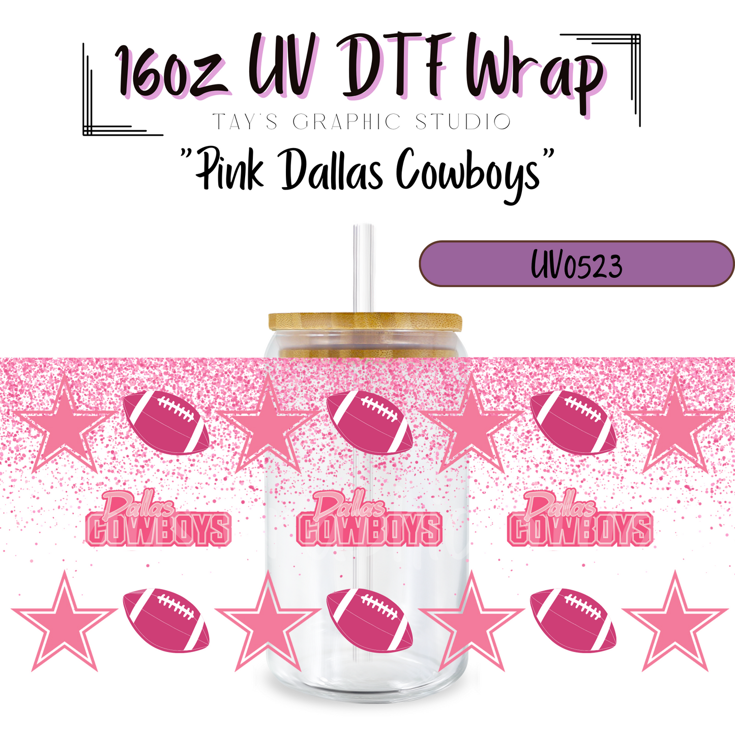 Exclusive - Pink Dallas Cowboys UV DTF Wrap - MTO0523