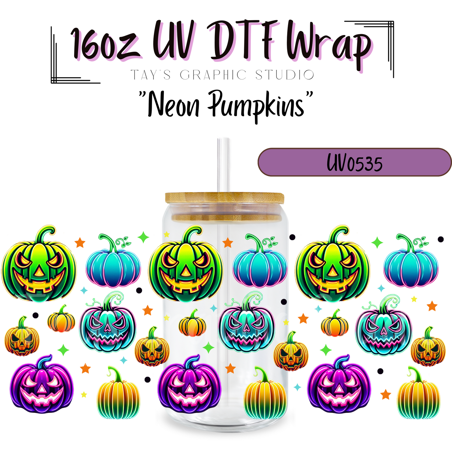 Exclusive - Neon Pumpkins UV DTF Wrap - MTO0535