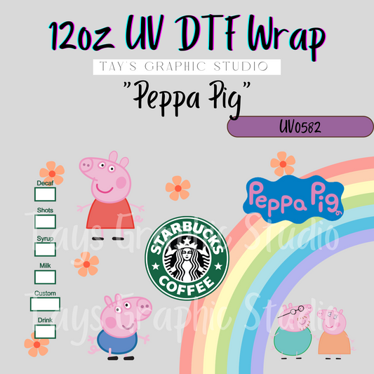 Exclusive - Peppa Pig Starbucks 12oz UV DTF Wrap - MTO0582