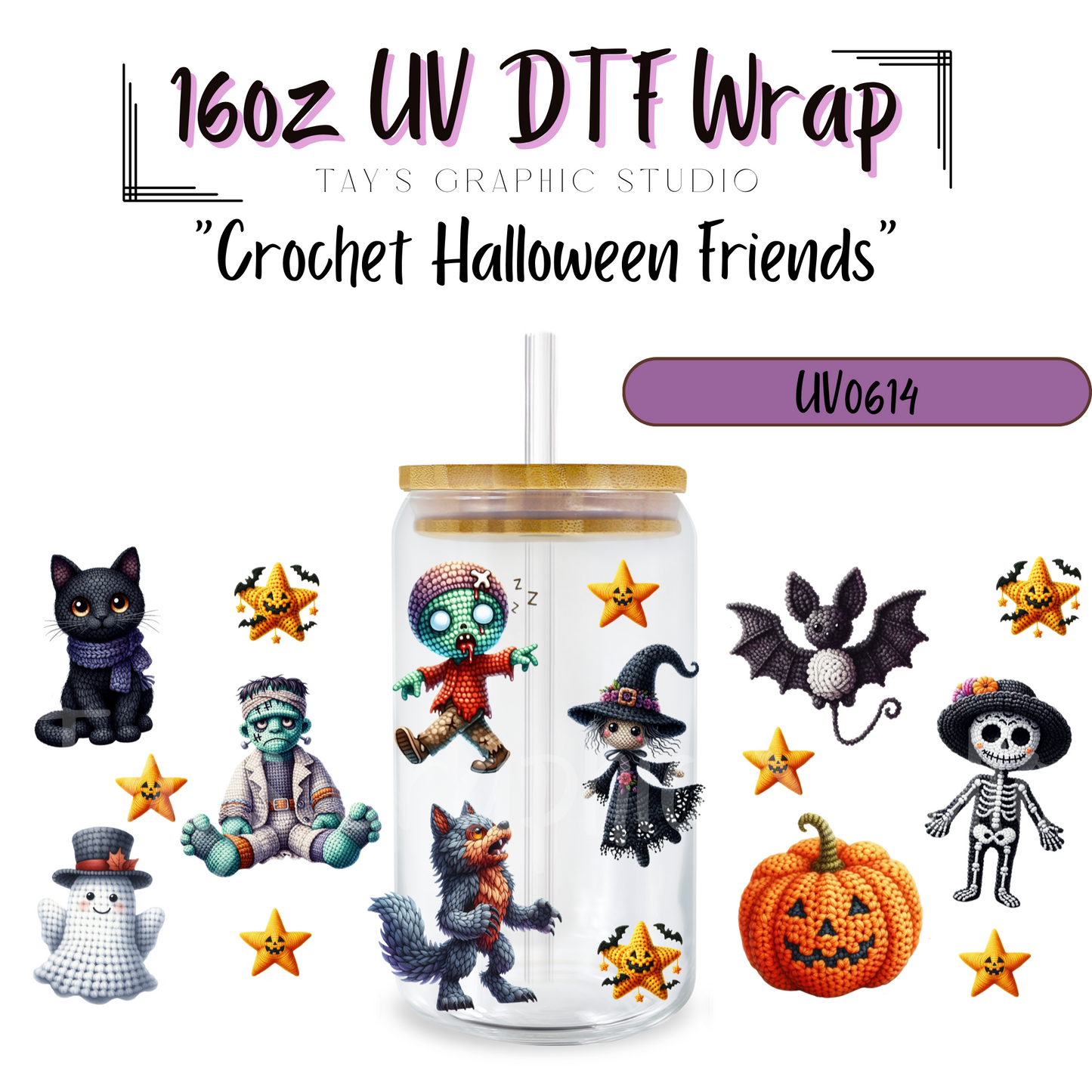 Exclusive - Crochet Halloween Friends 16oz UV DTF Wrap - MTO0614