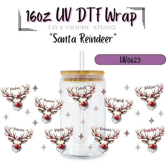 Exclusive Santa's Reindeer 16oz UV DTF Wrap - MTO0623