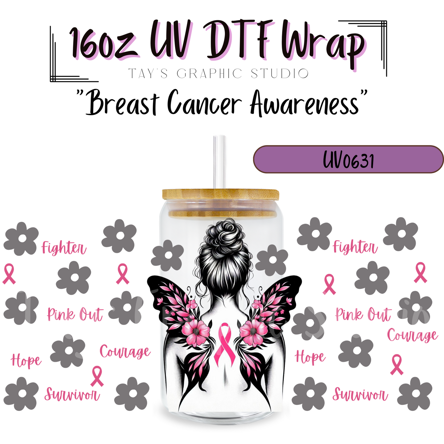 Exclusive - Breast Cancer Awareness 16oz UV DTF Wrap - MTO0631