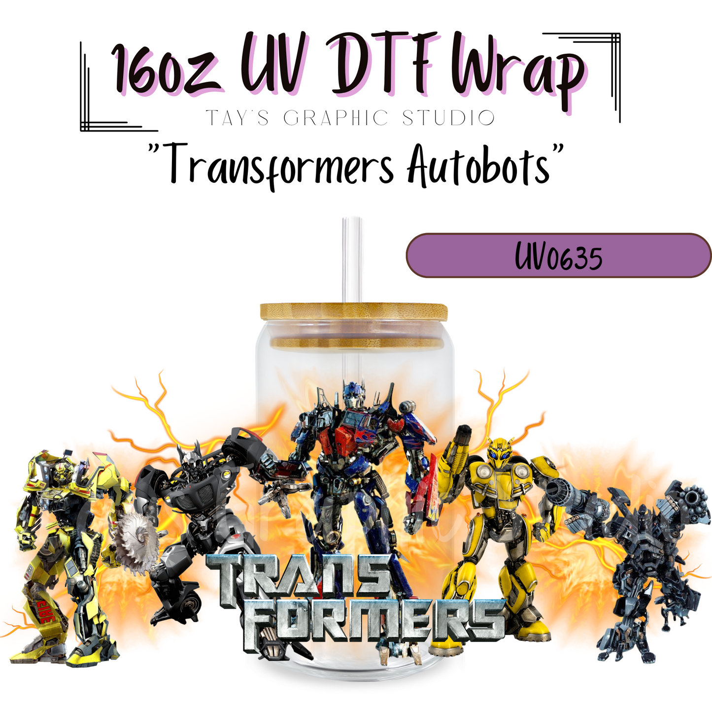 Exclusive - Transformers Autobots 16oz UV DTF Wrap - MTO0635