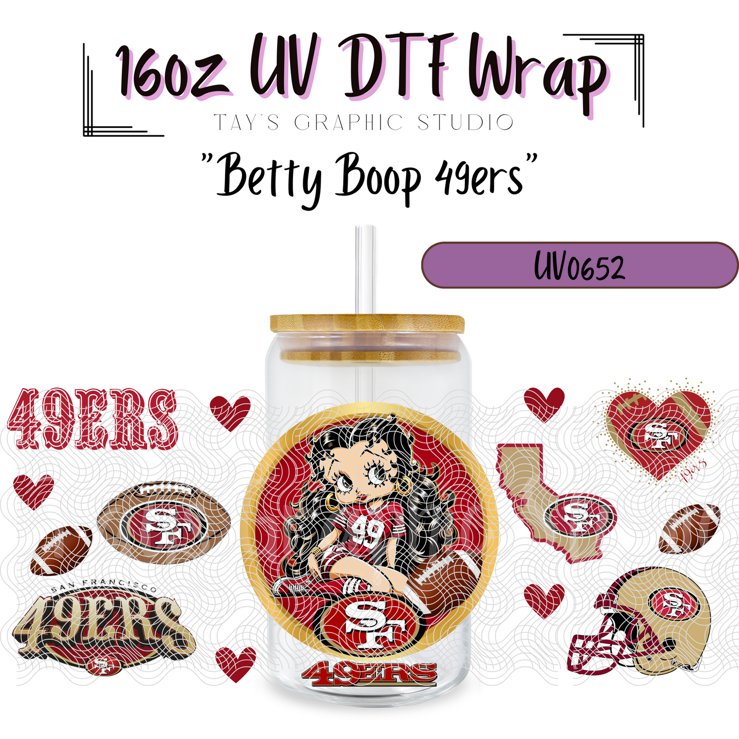 Exclusive - Betty Boop 49ers 16oz UV DTF Wrap - MTO0652