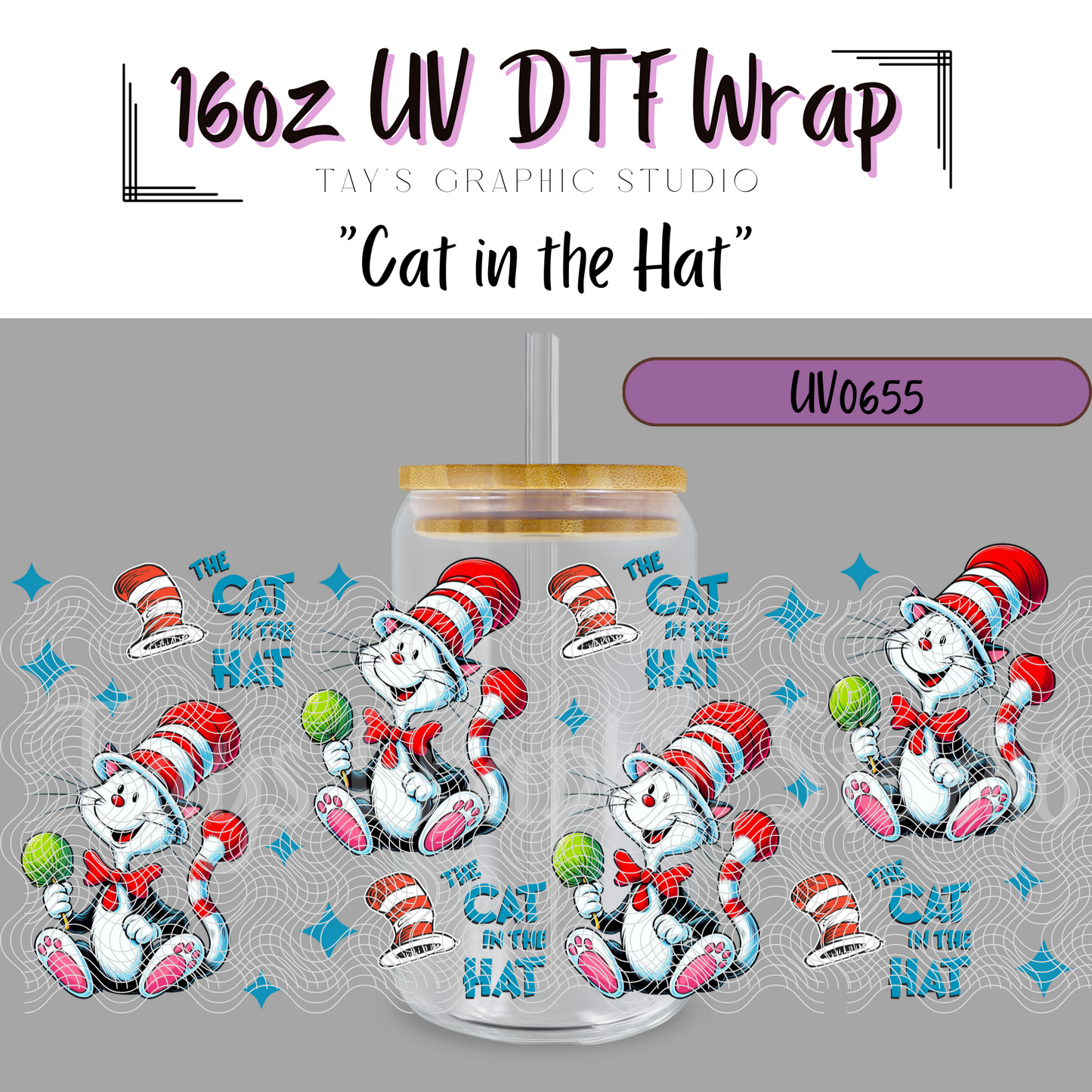 Exclusive - Cat in the Hat 16oz UV DTF Wrap - MTO0655