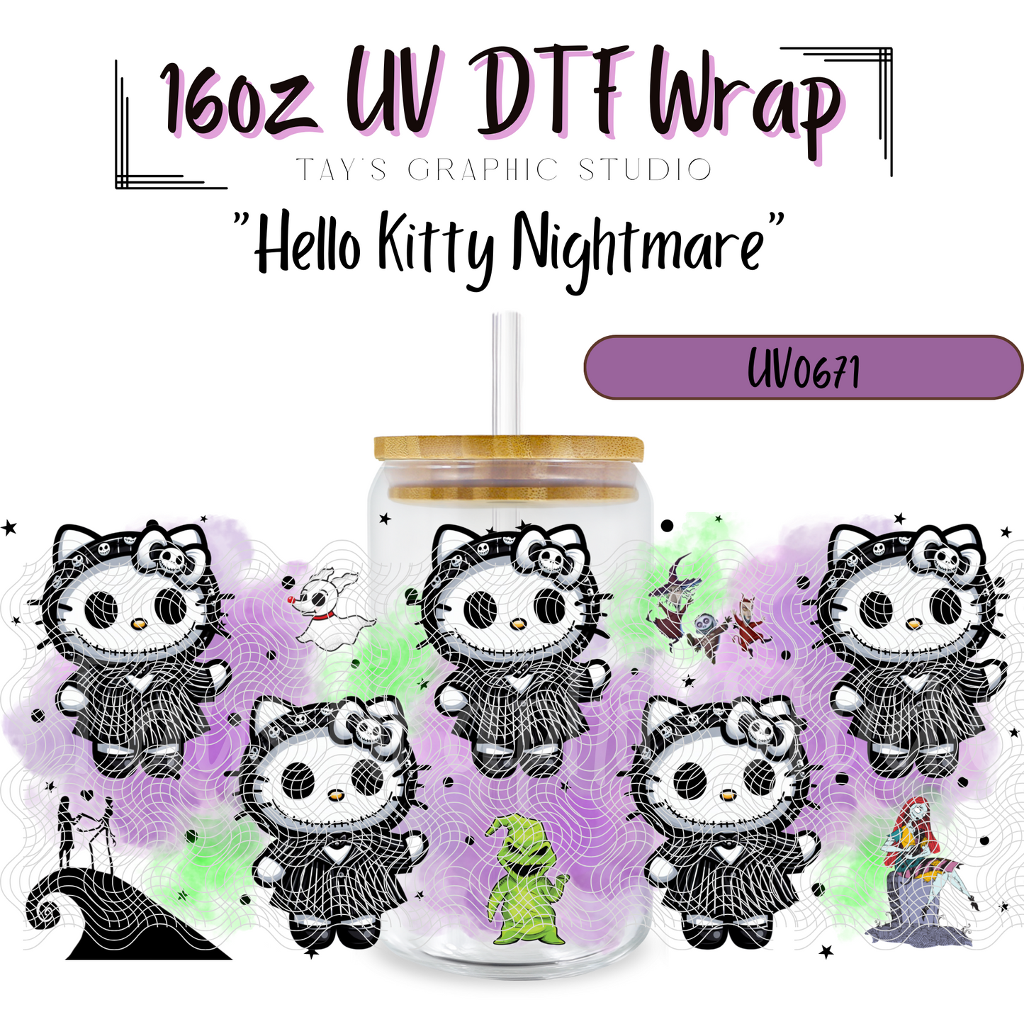 Exclusive - Hello Kitty Nightmare 16oz UV DTF wrap - MTO0671