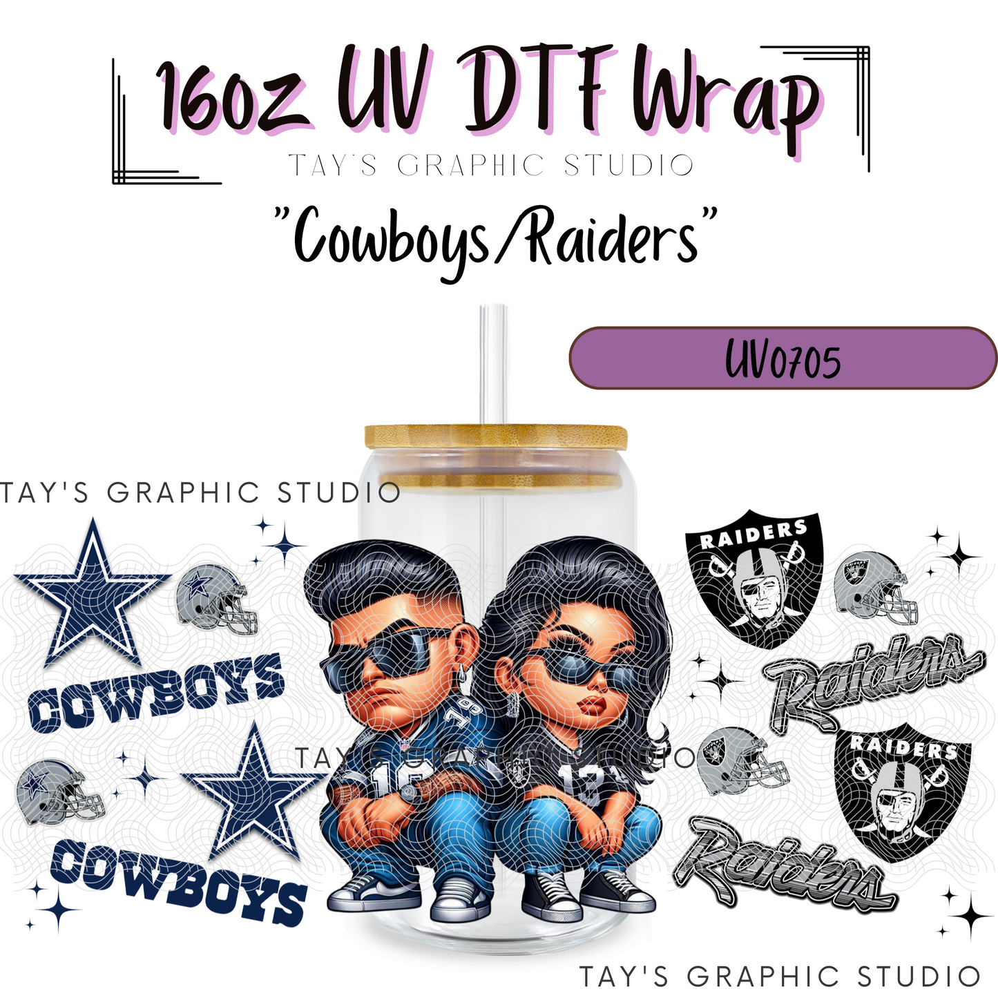 Exclusive - Cowboys/Raiders Couple UV DTF Wrap - MTO0705