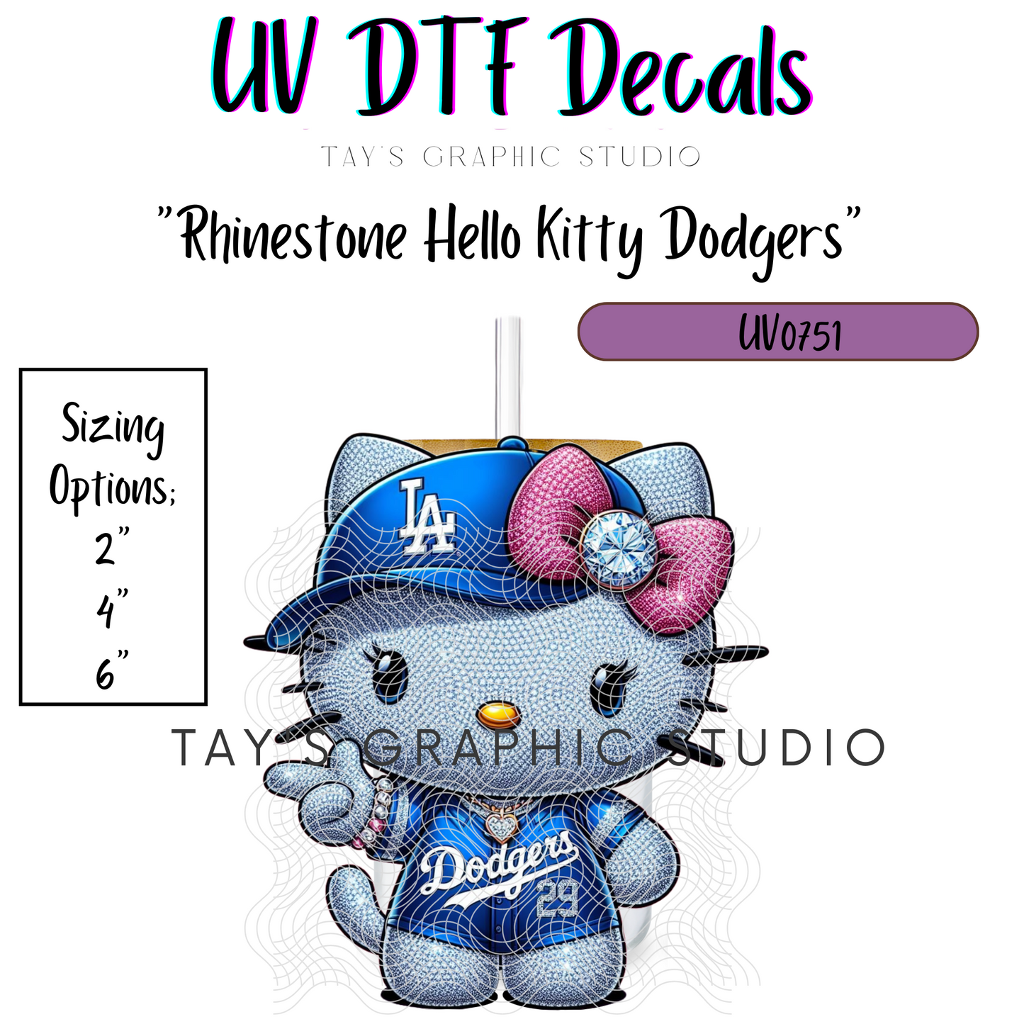 Exclusive - Rhinestone Dodgers Hello Kitty UV DTF Decal - MTO0751