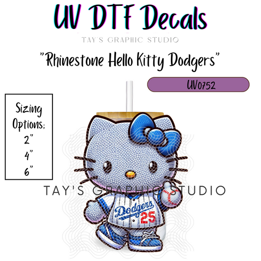 Exclusive - Rhinestone Dodgers Hello Kitty UV DTF Decal - MTO0752