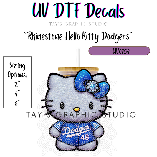 Exclusive - Rhinestone Dodgers Hello Kitty UV DTF Decal - MTO