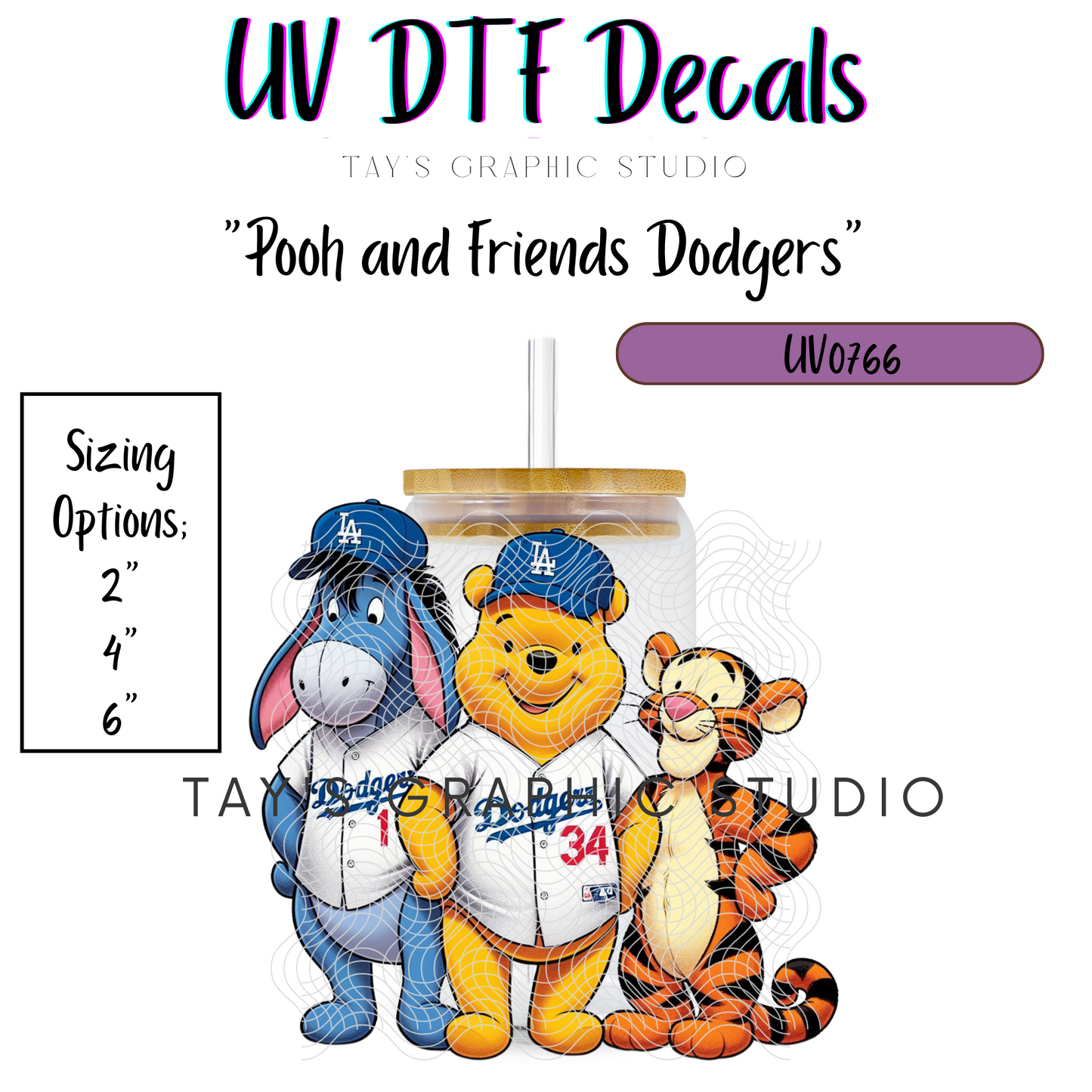 Exclusive - Pooh and Friends Dodgers UV DTF Decal - MTO0766