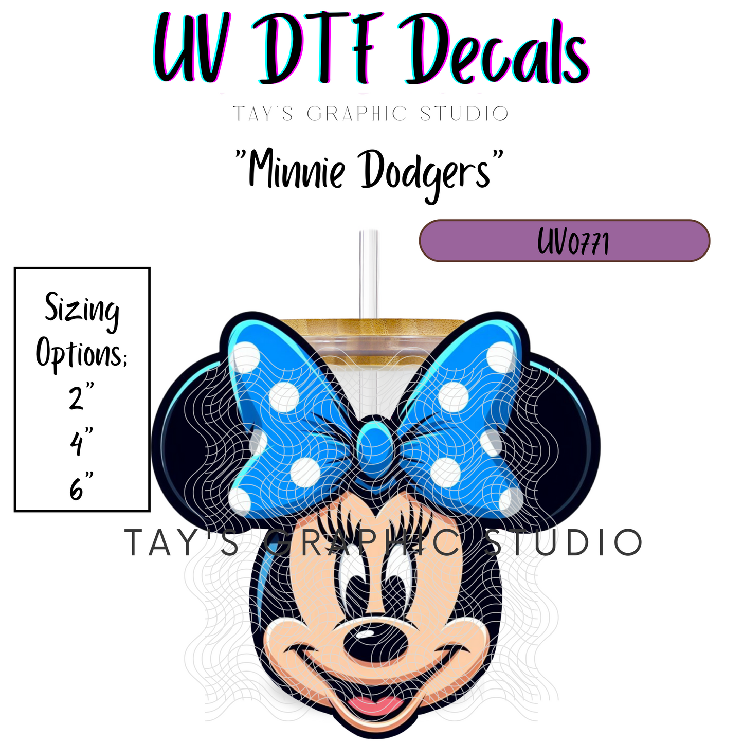 Exclusive - Minnie Head Dodgers UV DTF Decal - MTO0771