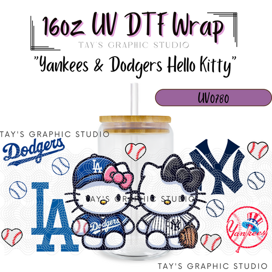 Exclusive - Yankees and Dodgers Hello Kitty 16oz UV DTF Wrap - MTO0780