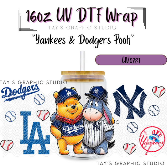 Exclusive - Yankees and Dodgers Pooh and Eeyore 16oz UV DTF Wrap - MTO0781