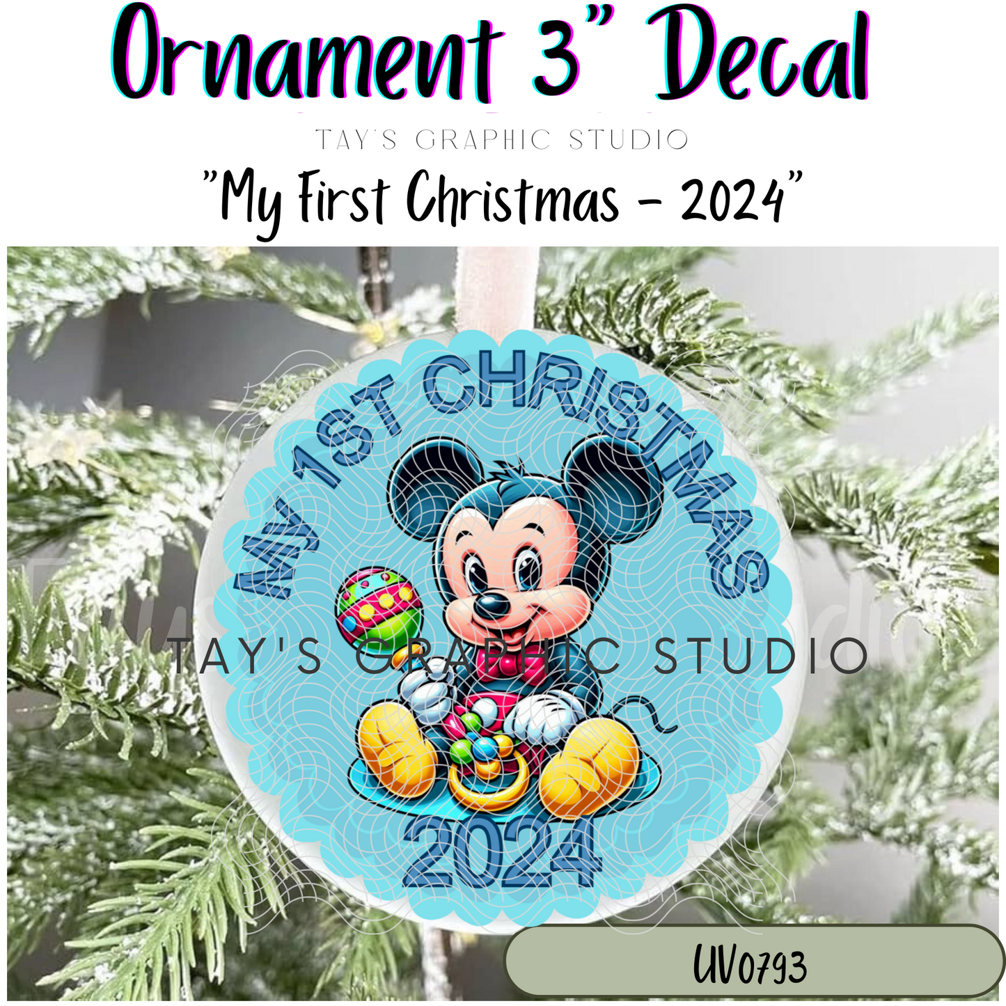 Exclusive - My First Christmas 2024 Mickey Ornament Decal - MTO0793